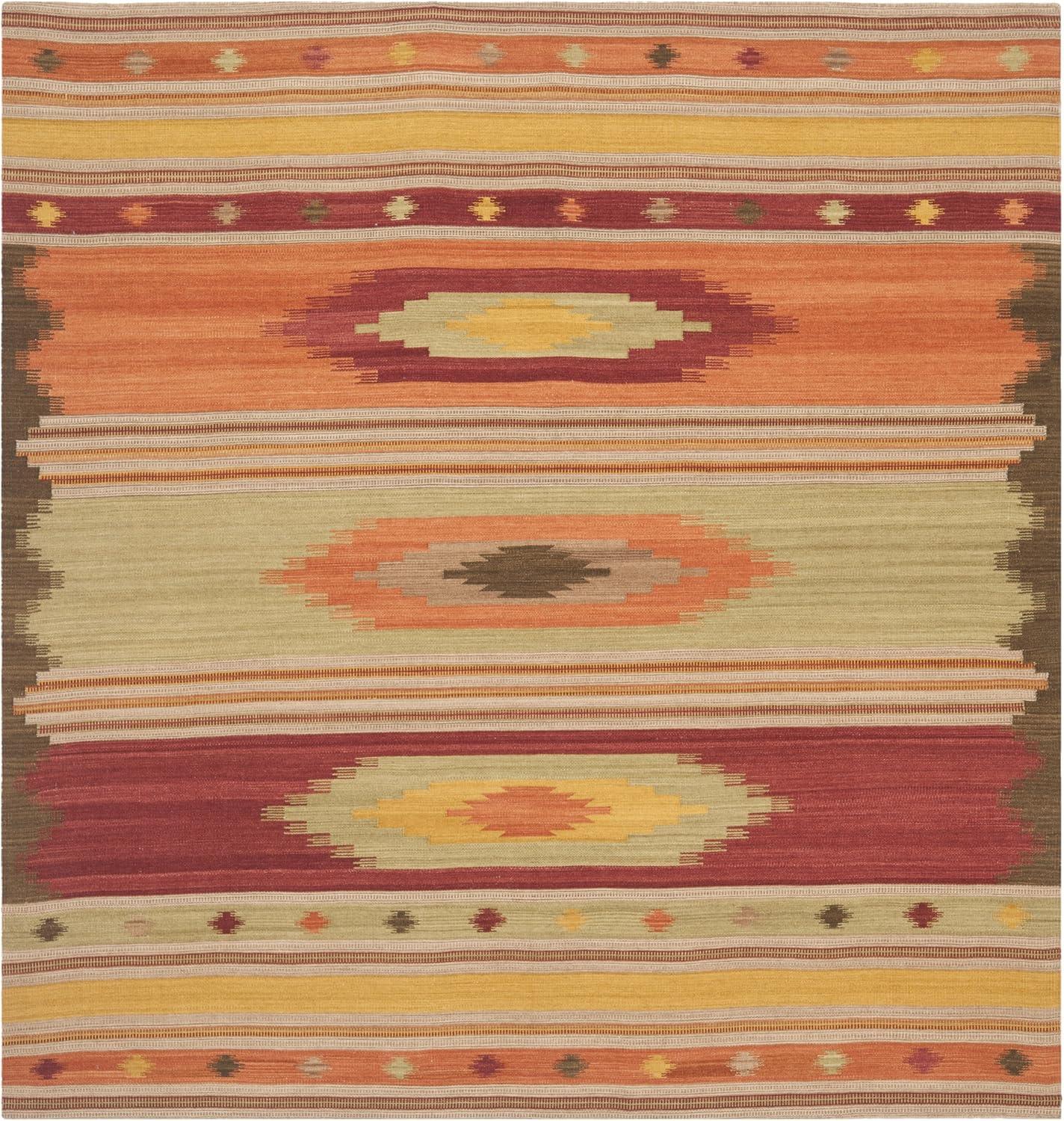 Kilim NVK176 Hand Woven Indoor Area Rug - Brown/Multi - 5'x5' - Safavieh