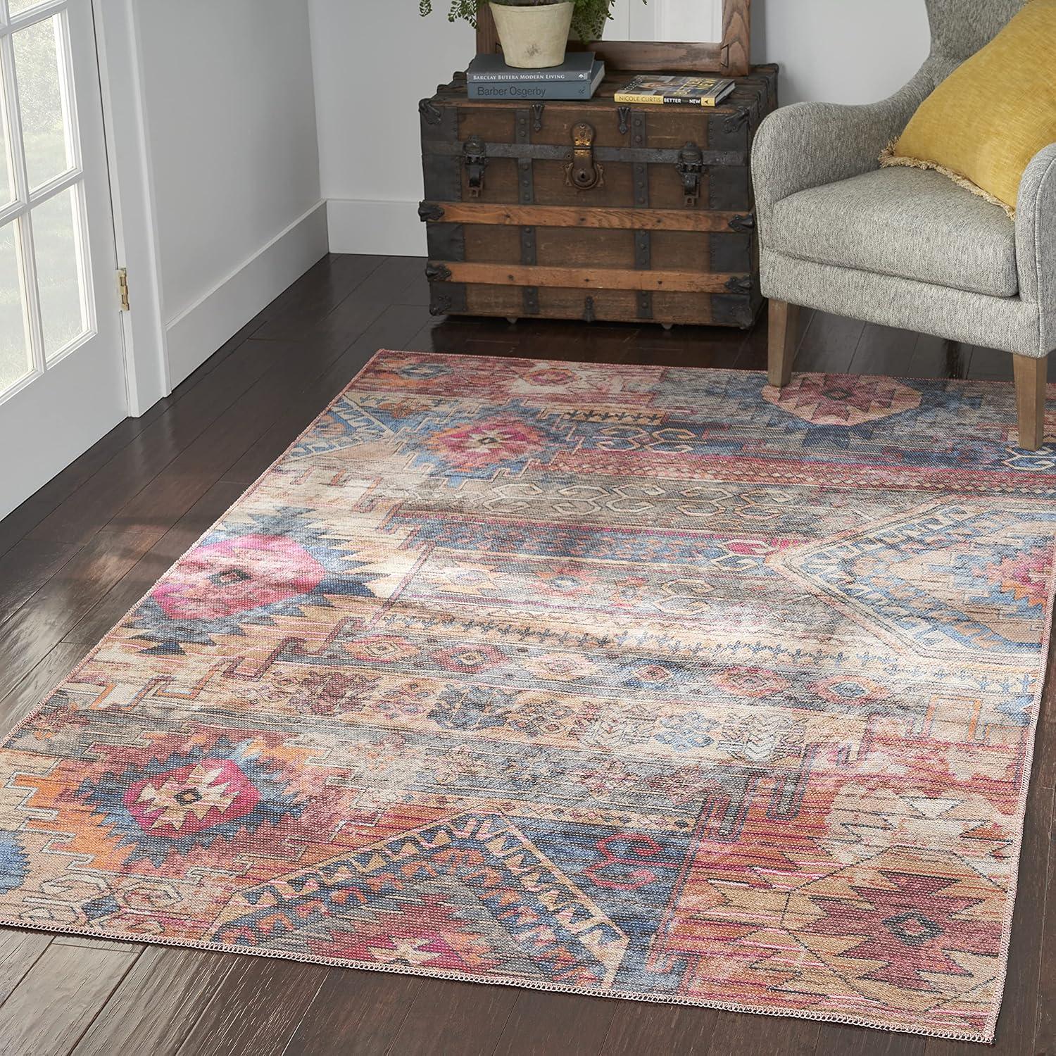 Nicole Curtis Multicolor Cotton Chenille 5' x 7' Washable Floral Rug