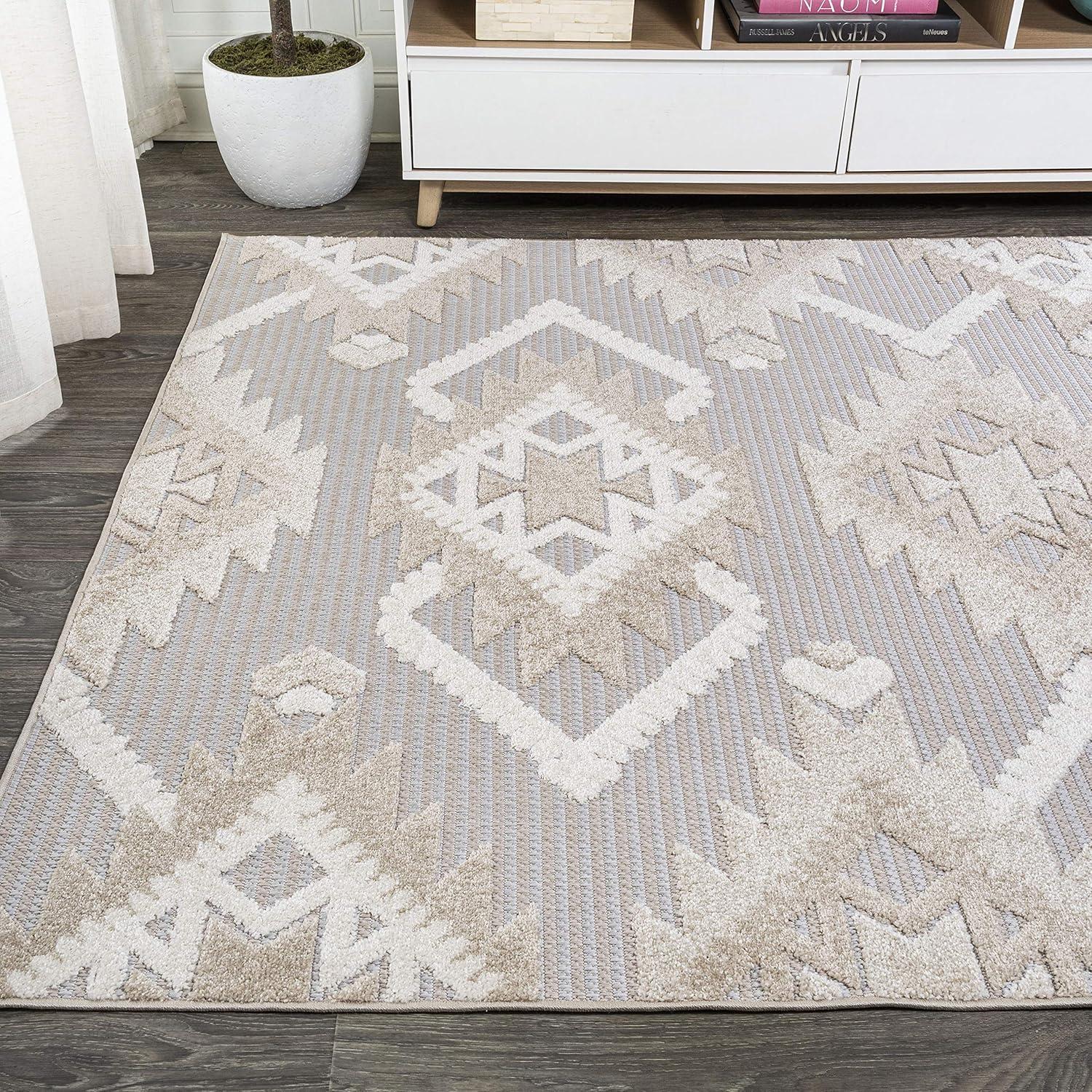 Modern Gray Geometric Synthetic 3x5 Indoor/Outdoor Rug