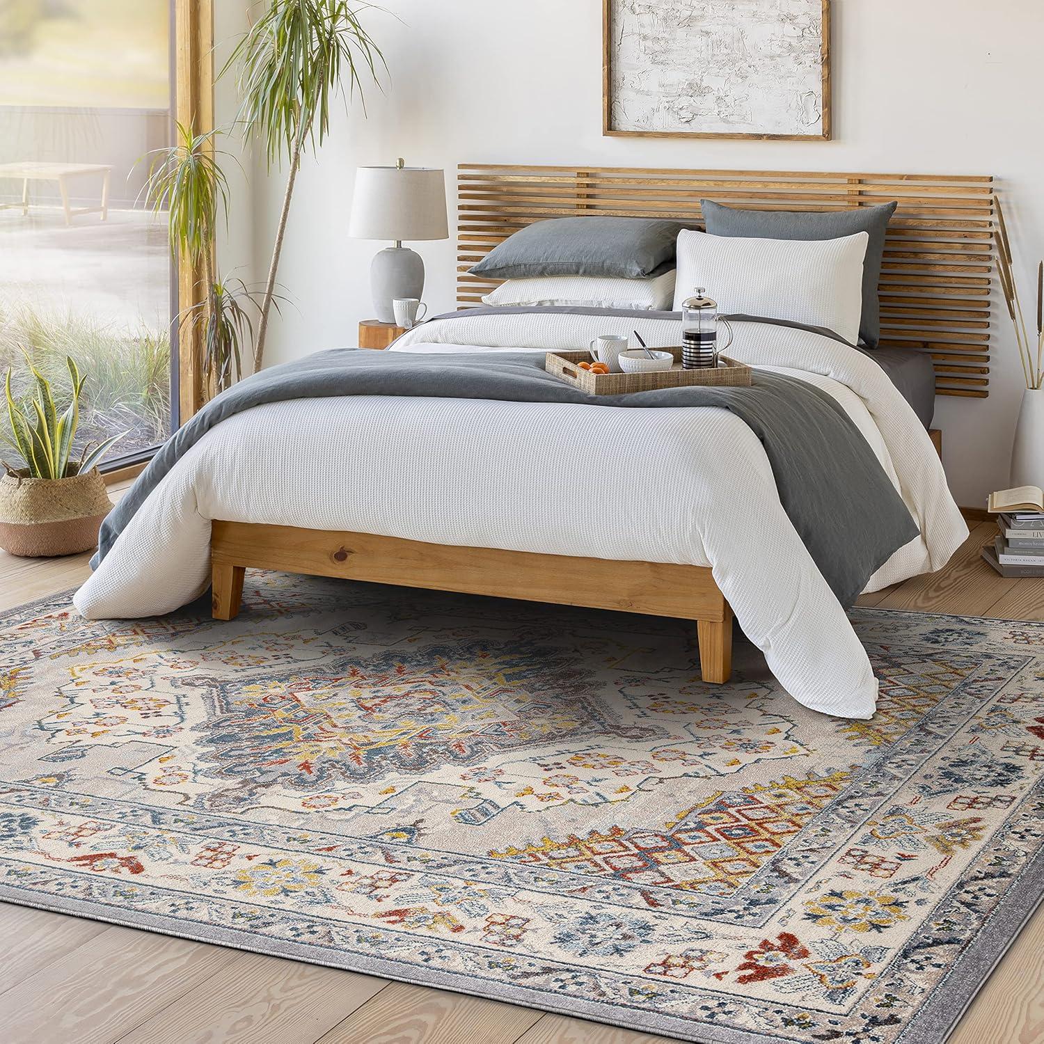 Livabliss 6'7"x9' Kashan Traditional Rugs Gray: Medium Pile, Stain & Fade-Resistant, Polypropylene, Indoor Use