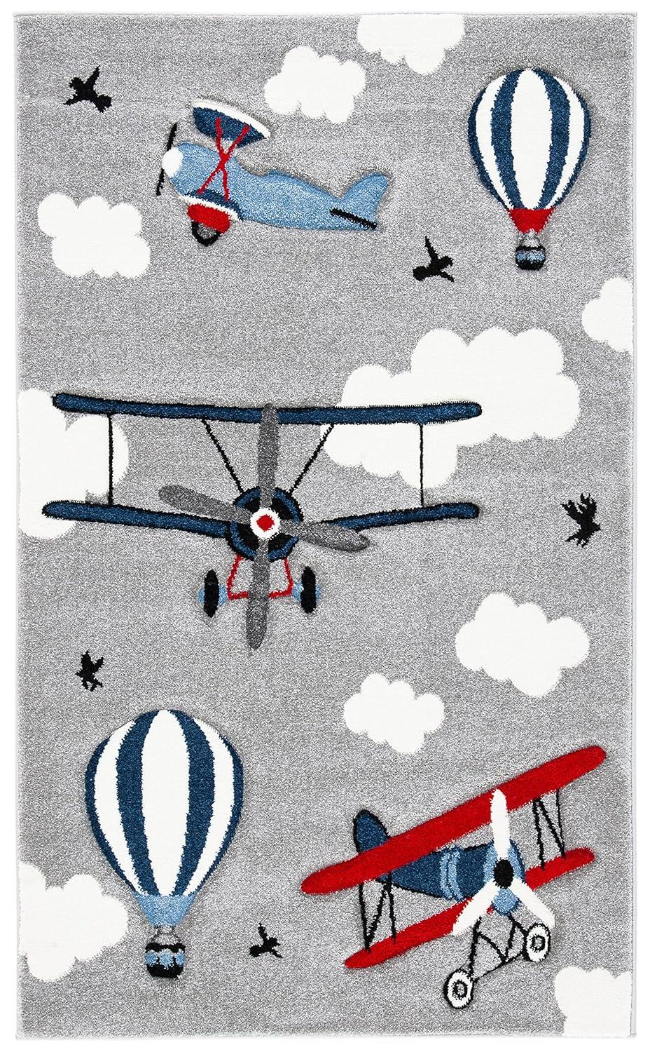 Carousel Kids  CRK137 Loomed Indoor Area Rug - Light Grey/Red - 4'x6' - Safavieh