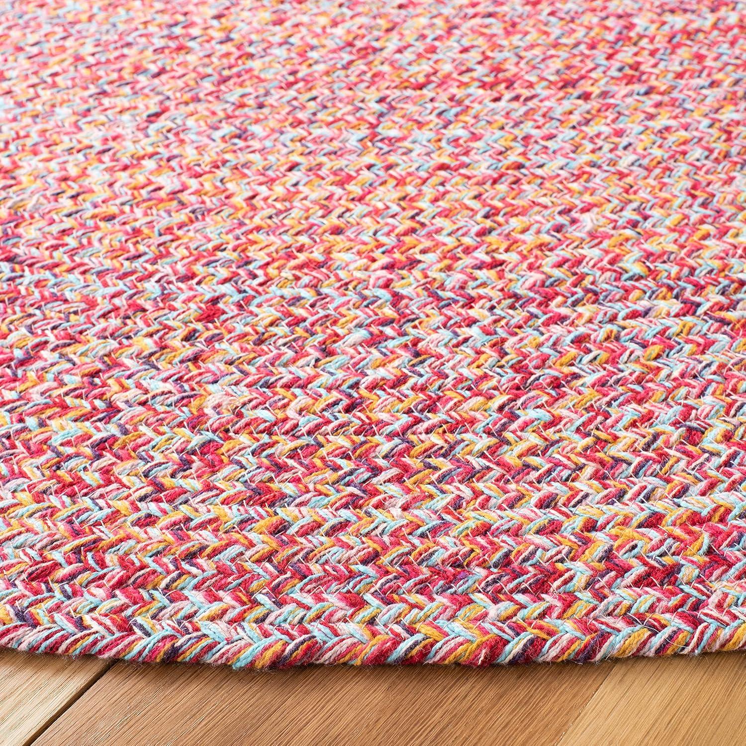 Handwoven Easy Care Cotton Braided Rug - Round 6ft Pink/Yellow