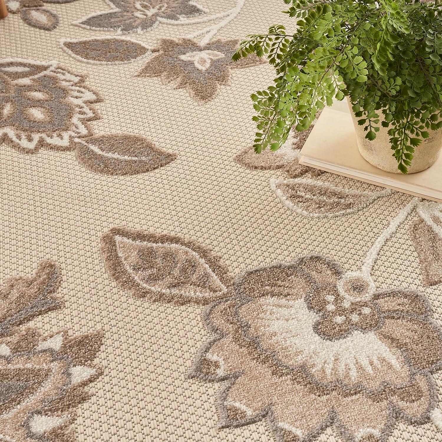 Aloha Beige 9' x 12' Floral Pattern Easy-Care Outdoor Rug