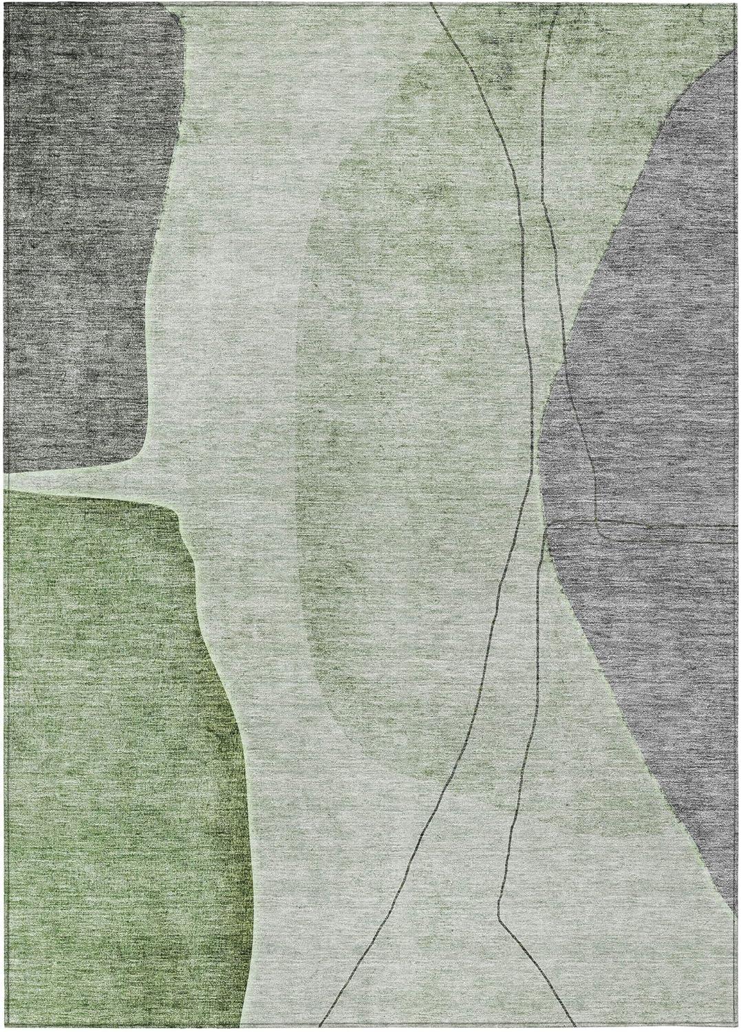 Green and Gray Abstract 8' x 10' Indoor Outdoor Area Rug