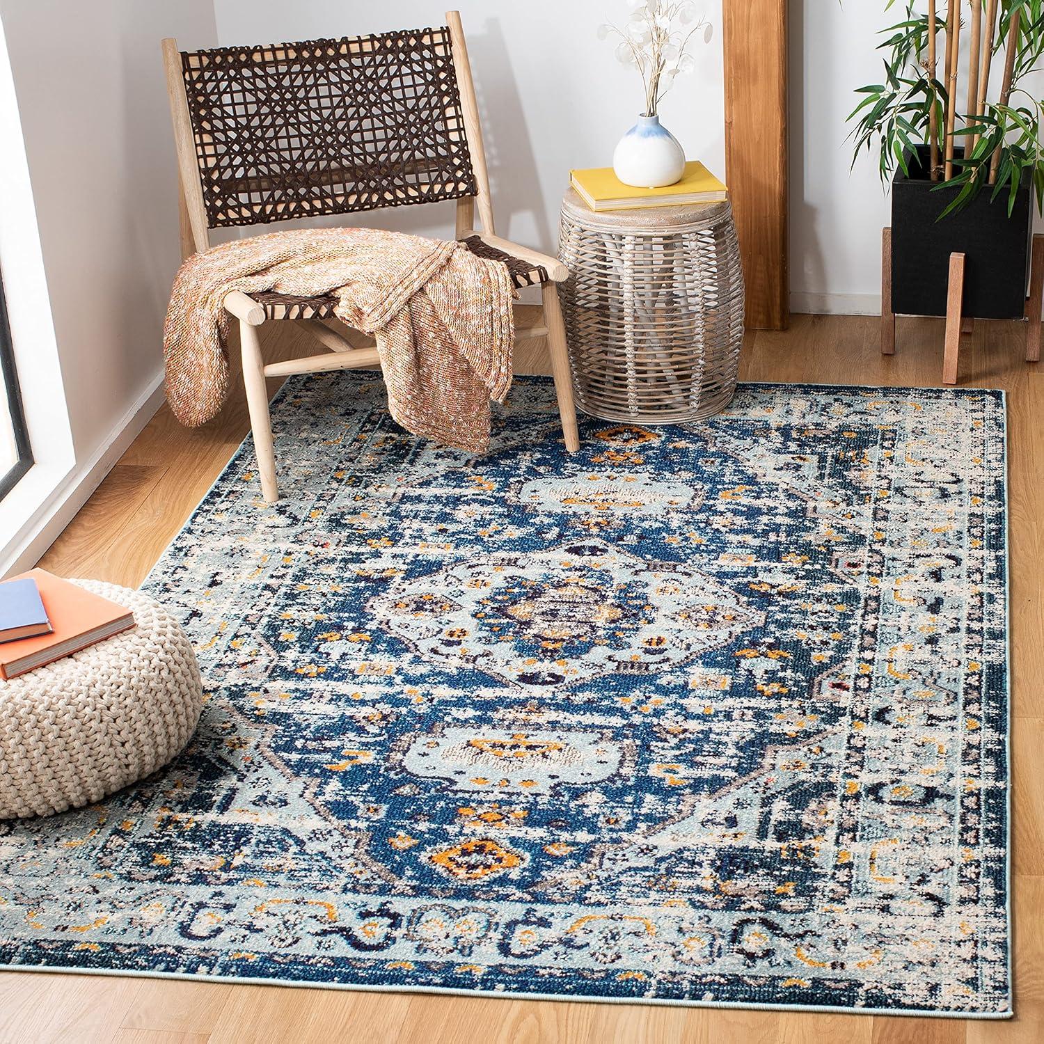 Madison MAD468 Power Loomed Indoor Area Rug - Dark Blue/Light Blue - 4'x6' - Safavieh