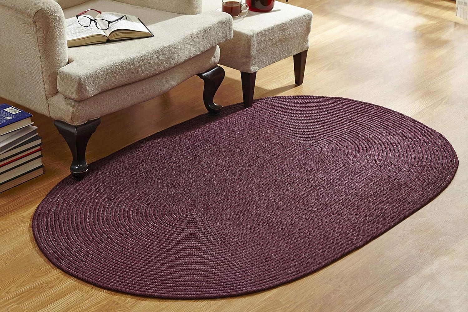 Burgundy Oval Braided Reversible Synthetic Rug, 96" x 132"