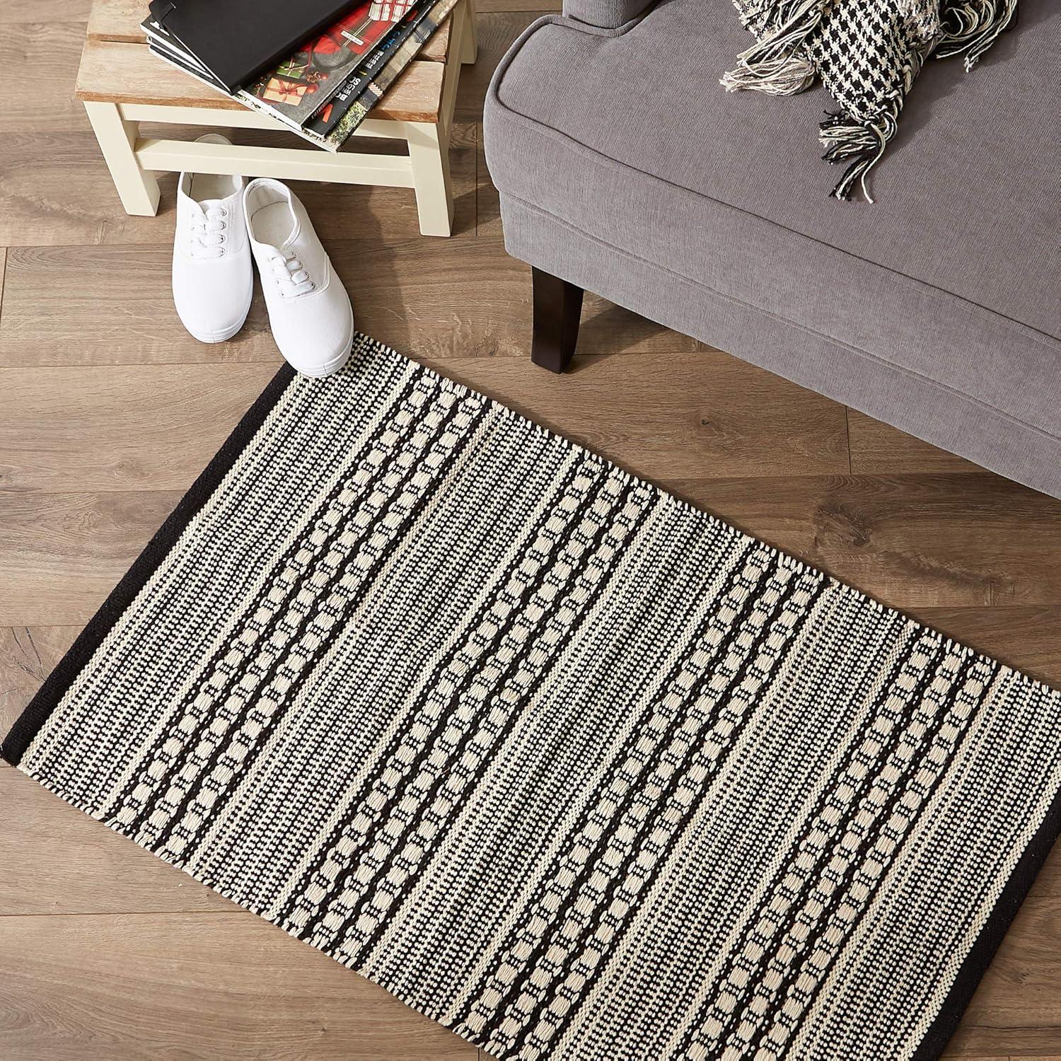 DII Black Dobby Stripe Hand-Loomed Cotton Rug 2x3 Ft