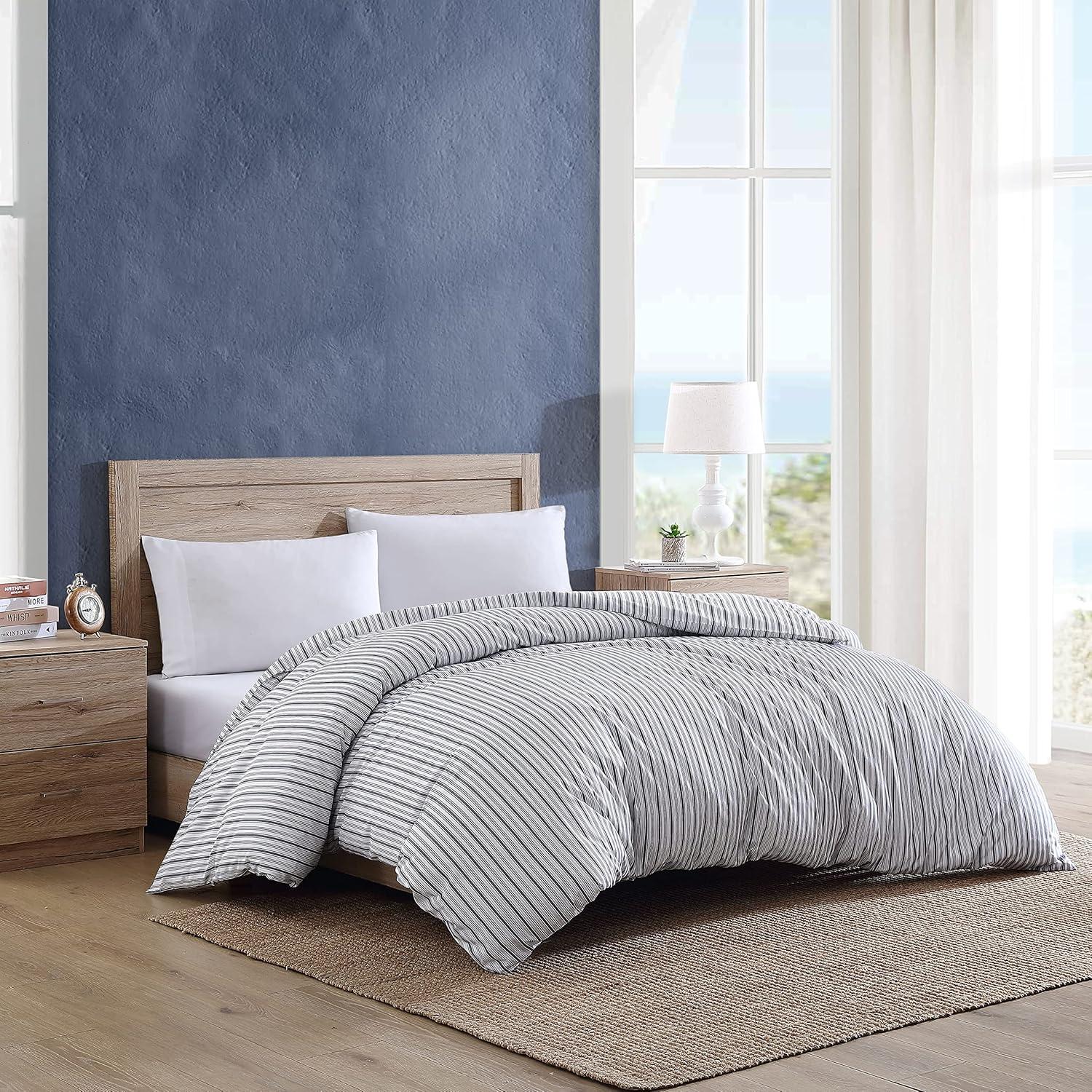 Nautica Coleridge Stripe Charcoal Cotton Percale Duvet Cover