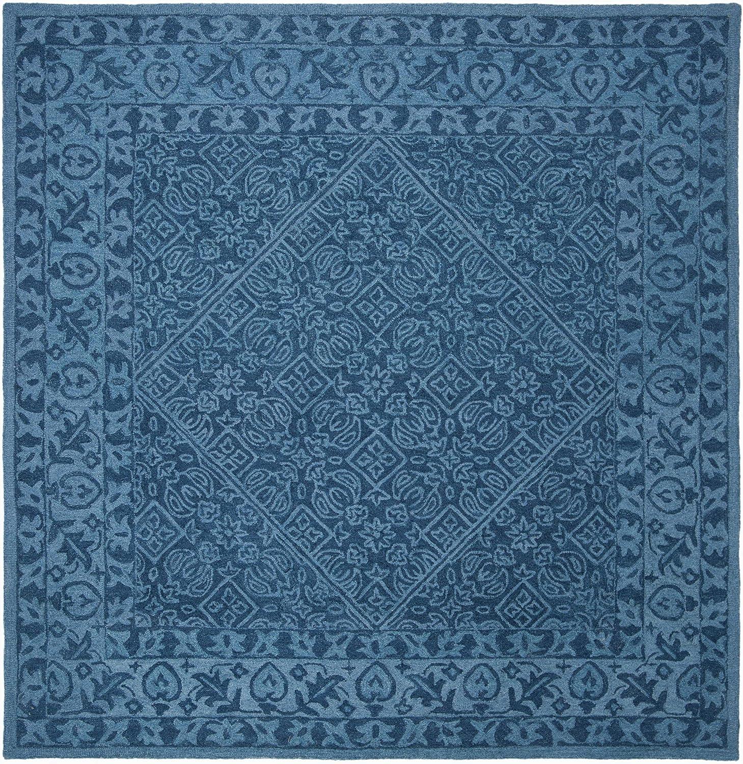 Hand-Tufted Navy Blue Wool 7' Square Area Rug