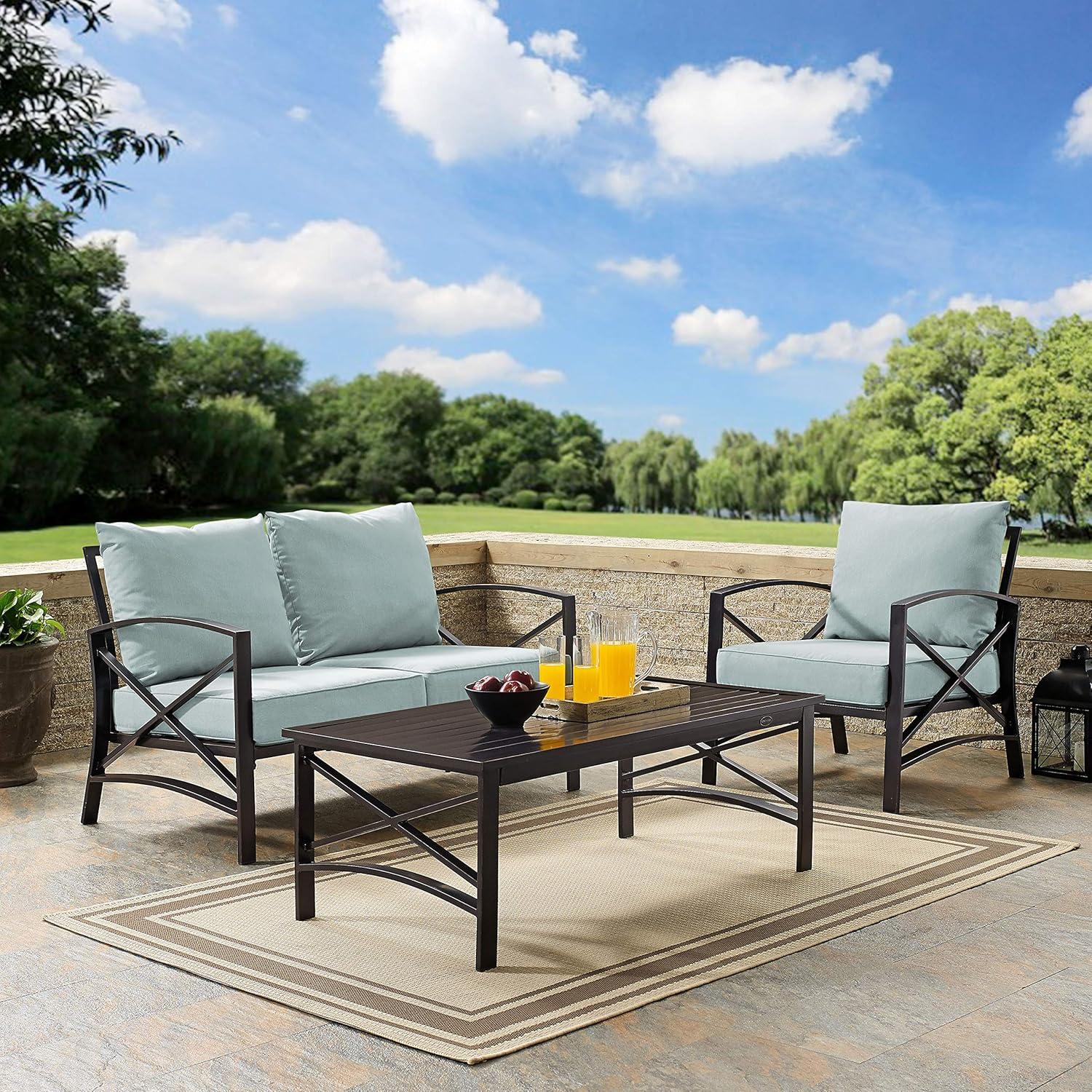 Crosley 3pc Kaplan Steel Outdoor Seating Furniture Set with Loveseat, Chair & Coffee Table