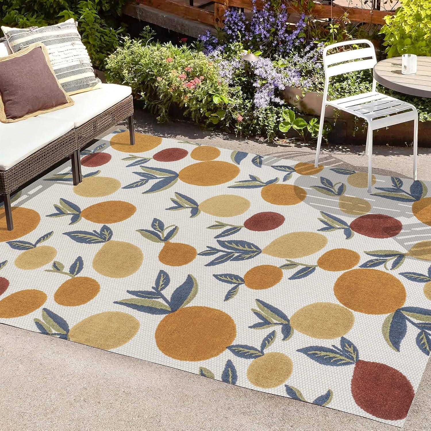 4' x 6' Limone Bold Lemon High-Low Indoor/Outdoor Area Rug, Orange/Beige/Cream - JONATHAN Y
