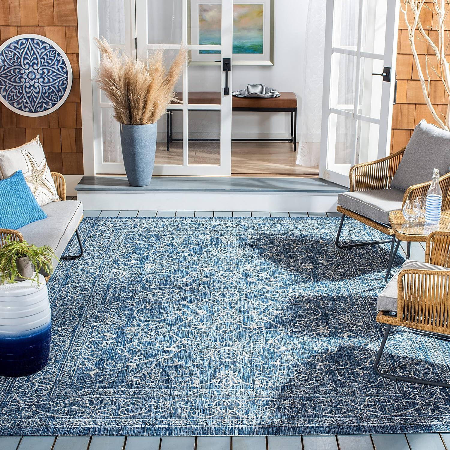 Courtyard CY8680 Power Loomed Indoor and Outdoor Area Rug - Navy/Ivory - 6'7"x6'7" - Safavieh