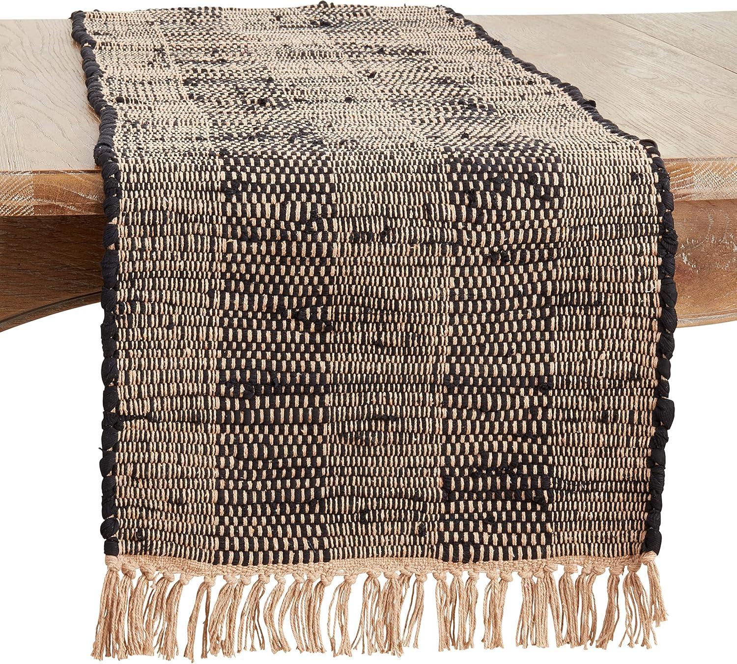 Black and Beige Striped Cotton Chindi Table Runner