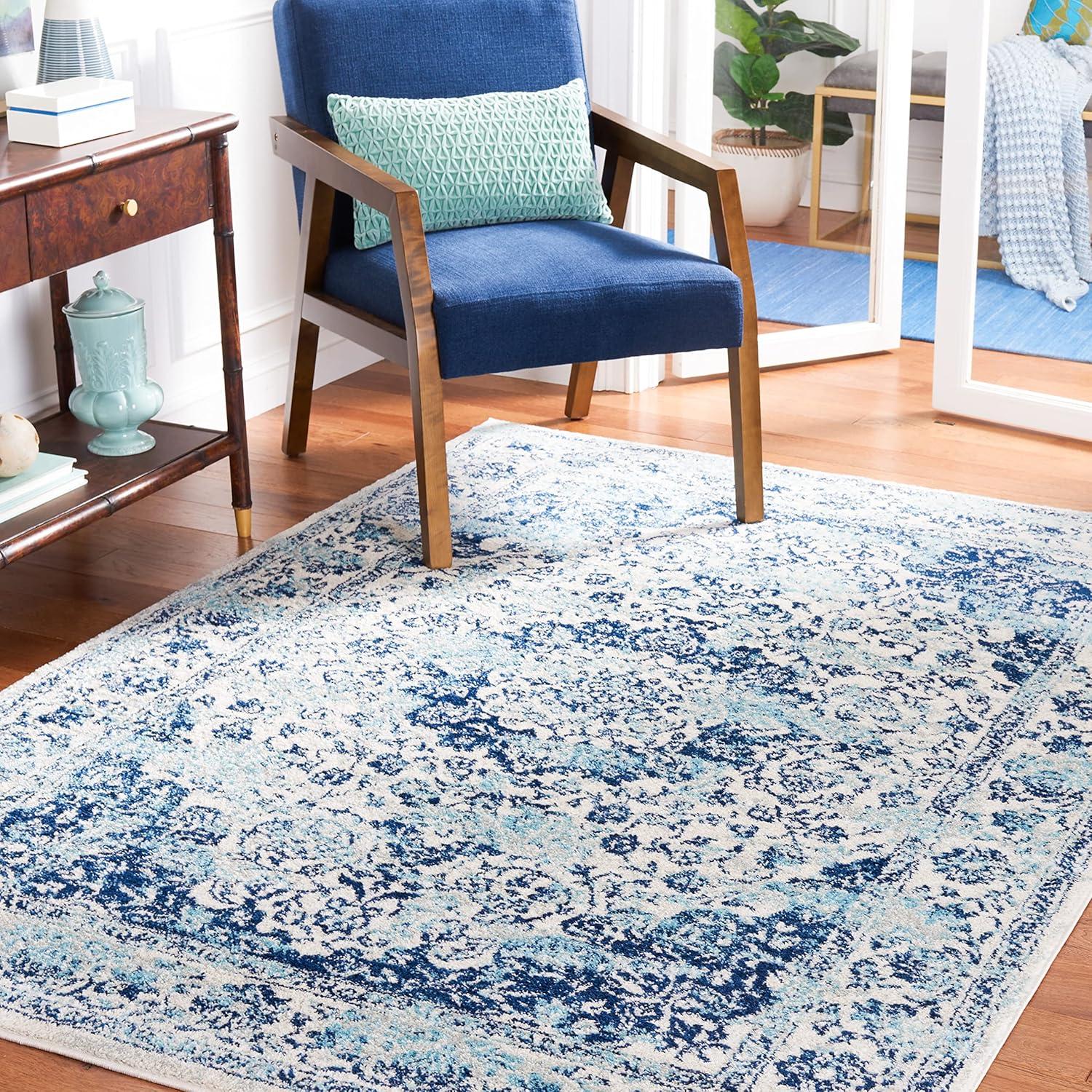 Ivory and Blue 8' x 10' Synthetic Square Area Rug