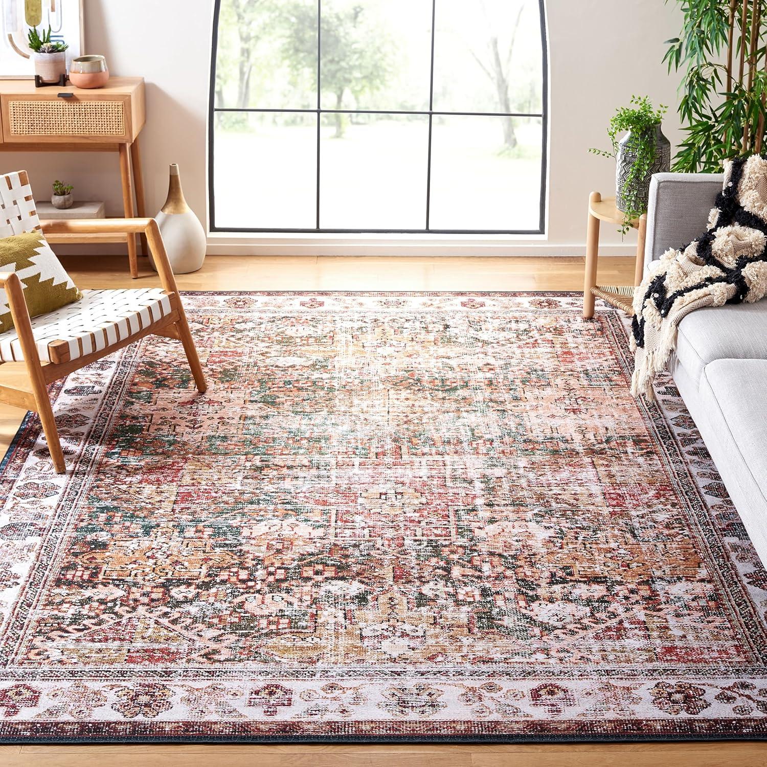 Tucson Vintage Persian TSN114 Power Loomed Machine Washable Skid-Resistant Indoor Area Rug - Ivory/Green - 8'x10' - Safavieh