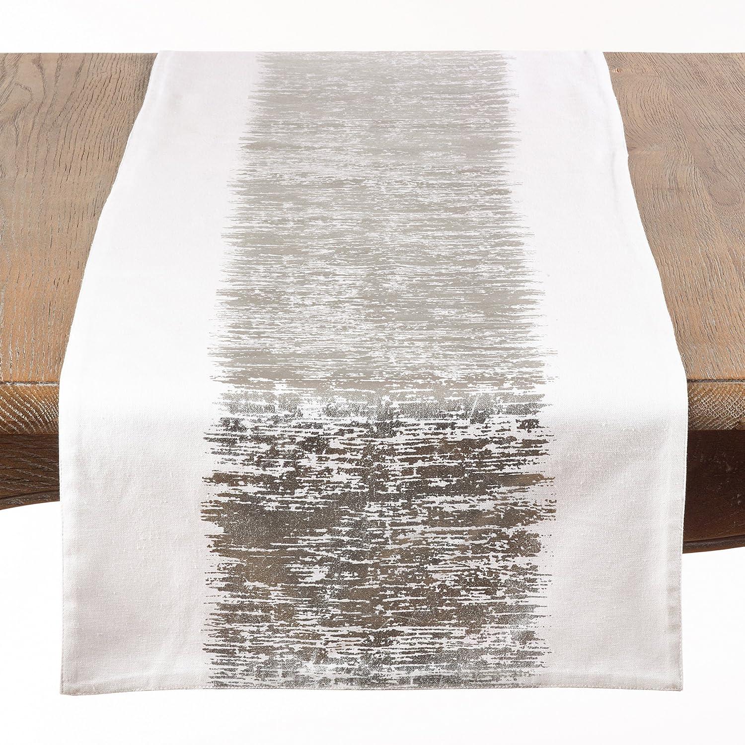 Silver Metallic Banded Cotton Table Runner, 16" x 54"