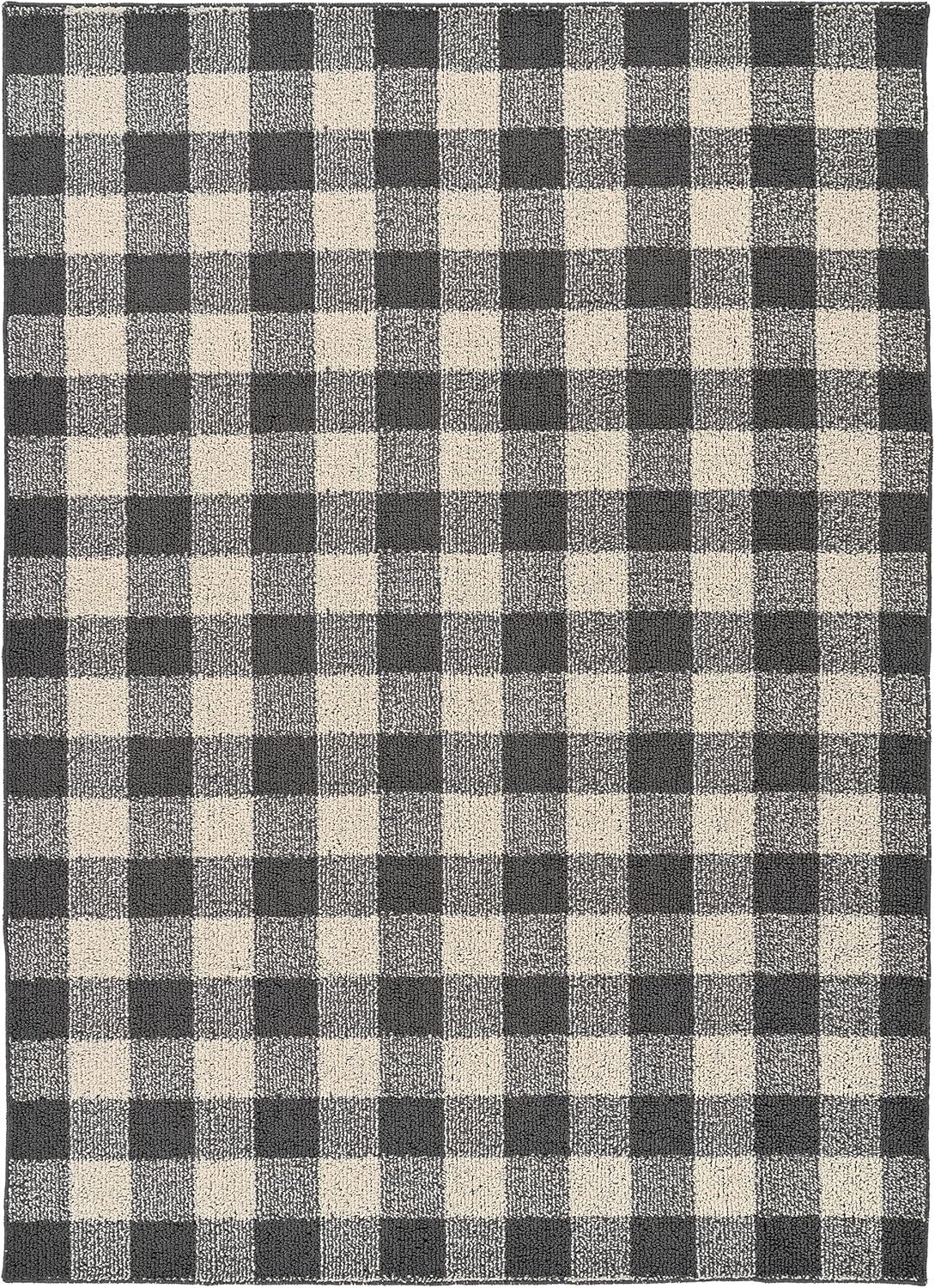 Garland Rug Country Living Buffalo Plaid Polypropylene Cinder/Ivory Indoor/Outdoor Area Rug, 5' x 7'