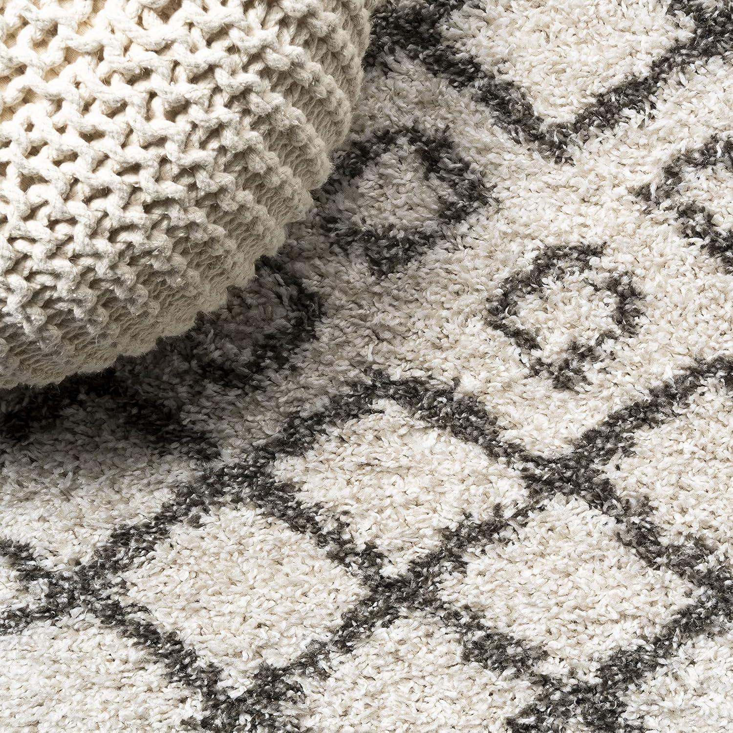 8'x10' Algaida Moroccan Diamond Shag Area Rug, Beige/Dark Gray - JONATHAN Y