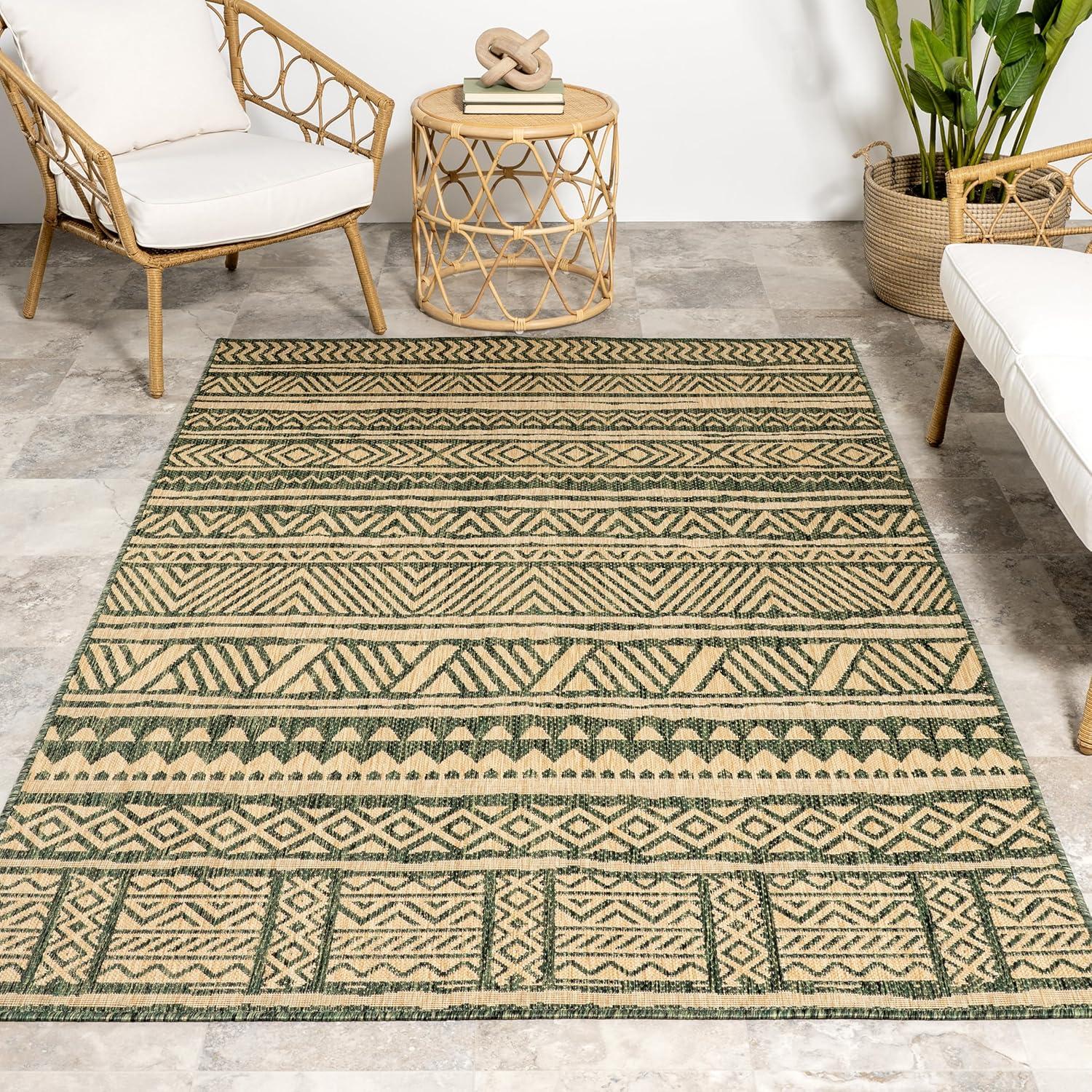 6'7"x9' Abbey Geometric Striped Indoor and Outdoor Area Rug Beige - nuLOOM: Low Pile, Machine Made, Polypropylene