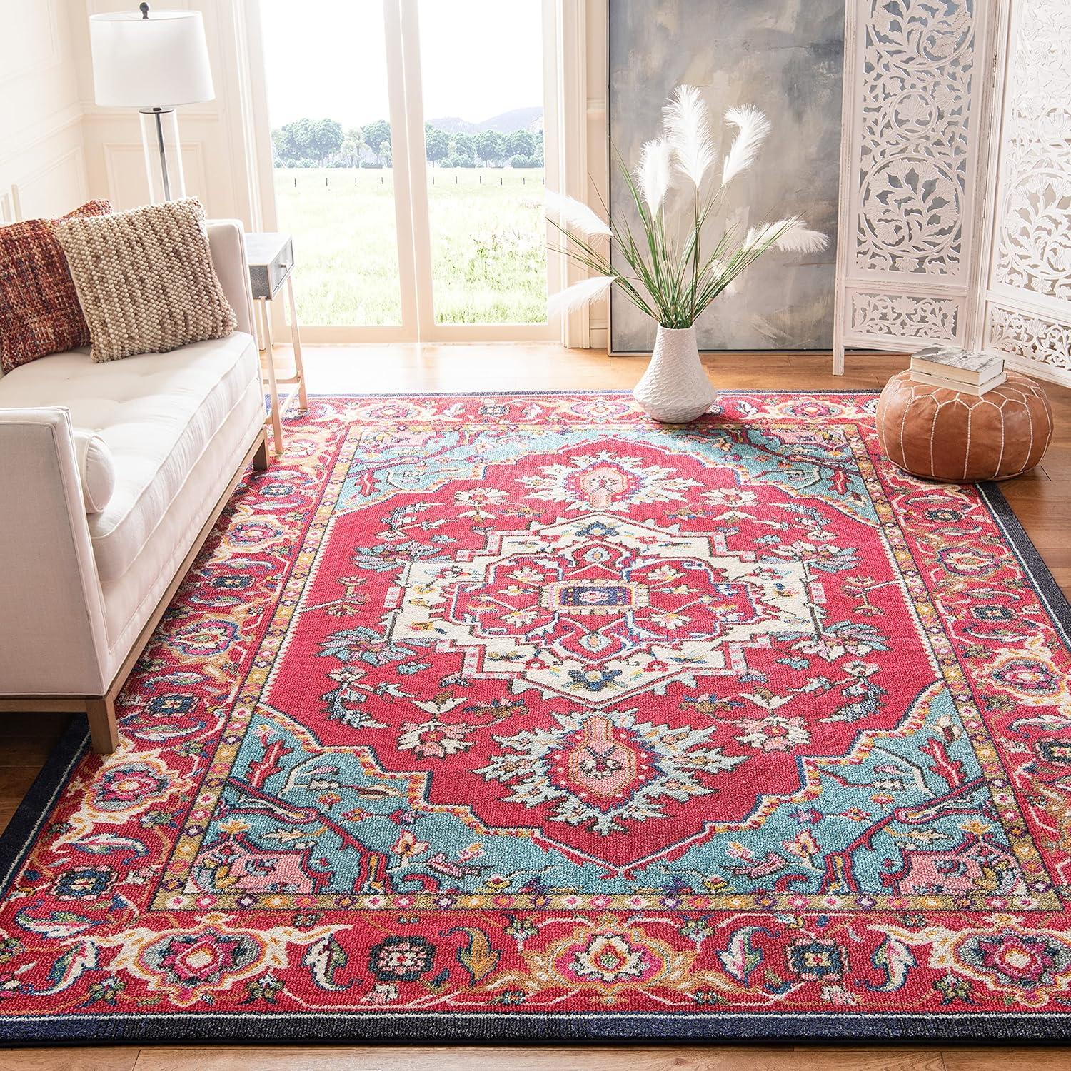 Vibrant Red Floral 8' x 10' Easy-Care Synthetic Area Rug