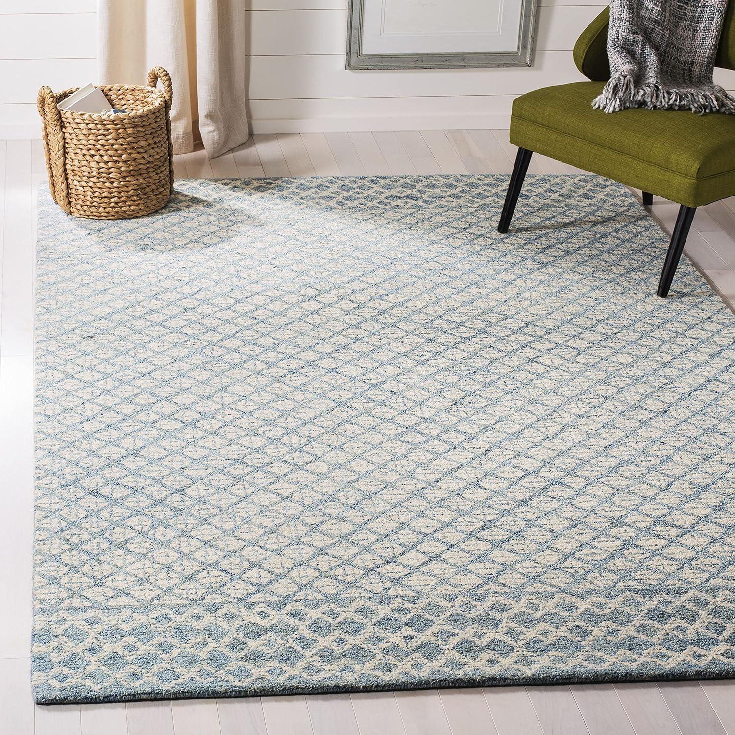 Abstract ABT203 Handmade Indoor Area Rug - Blue/Ivory - 4'x4' - Safavieh
