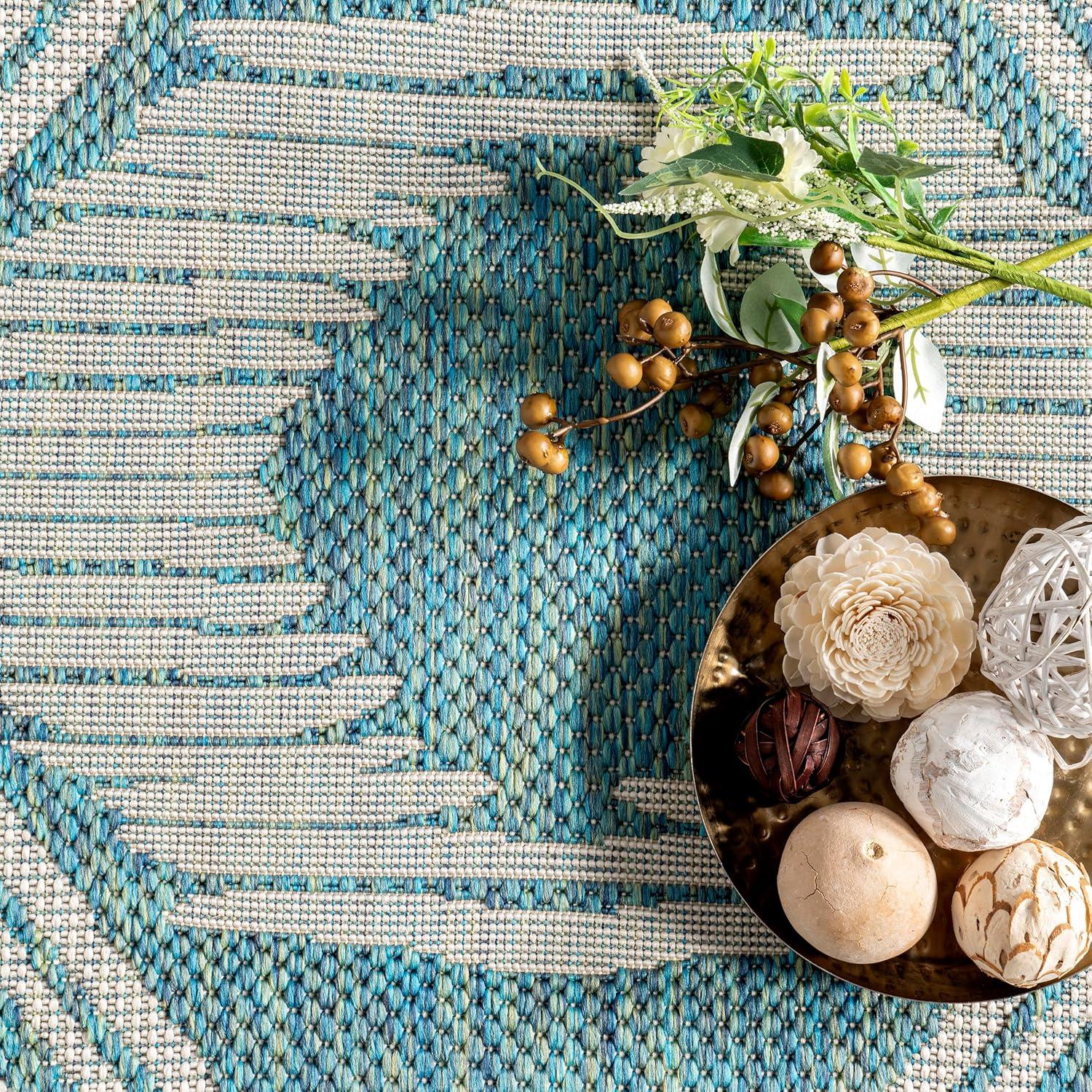 nuLOOM 5' x 8' Outdoor Geometric Area Rug, Stain Resistant, Weather Resistant, High Traffic, Patio, Balcony, Outside, Ranya Teal