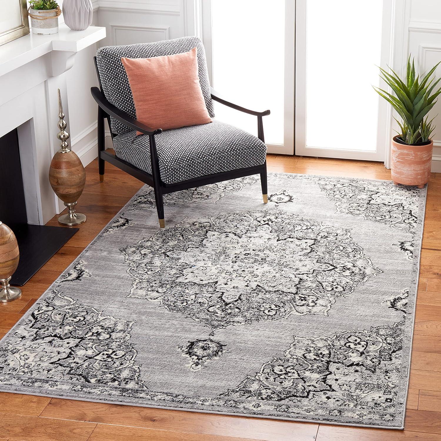 Brentwood BNT802 Power Loomed Area Rug - Silver/Black - 4'x6' - Safavieh.