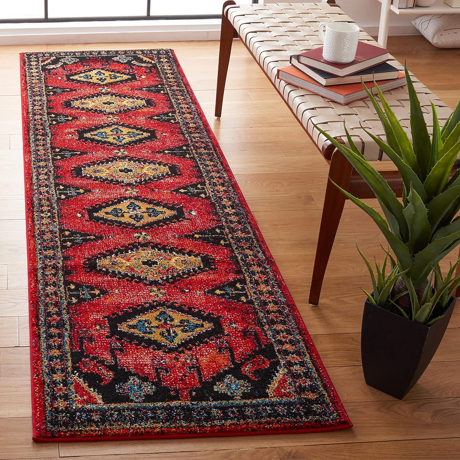 Vintage Hamadan VTH251 Power Loomed Runner Rug - Red/Black - 2'3"x8' - Safavieh.