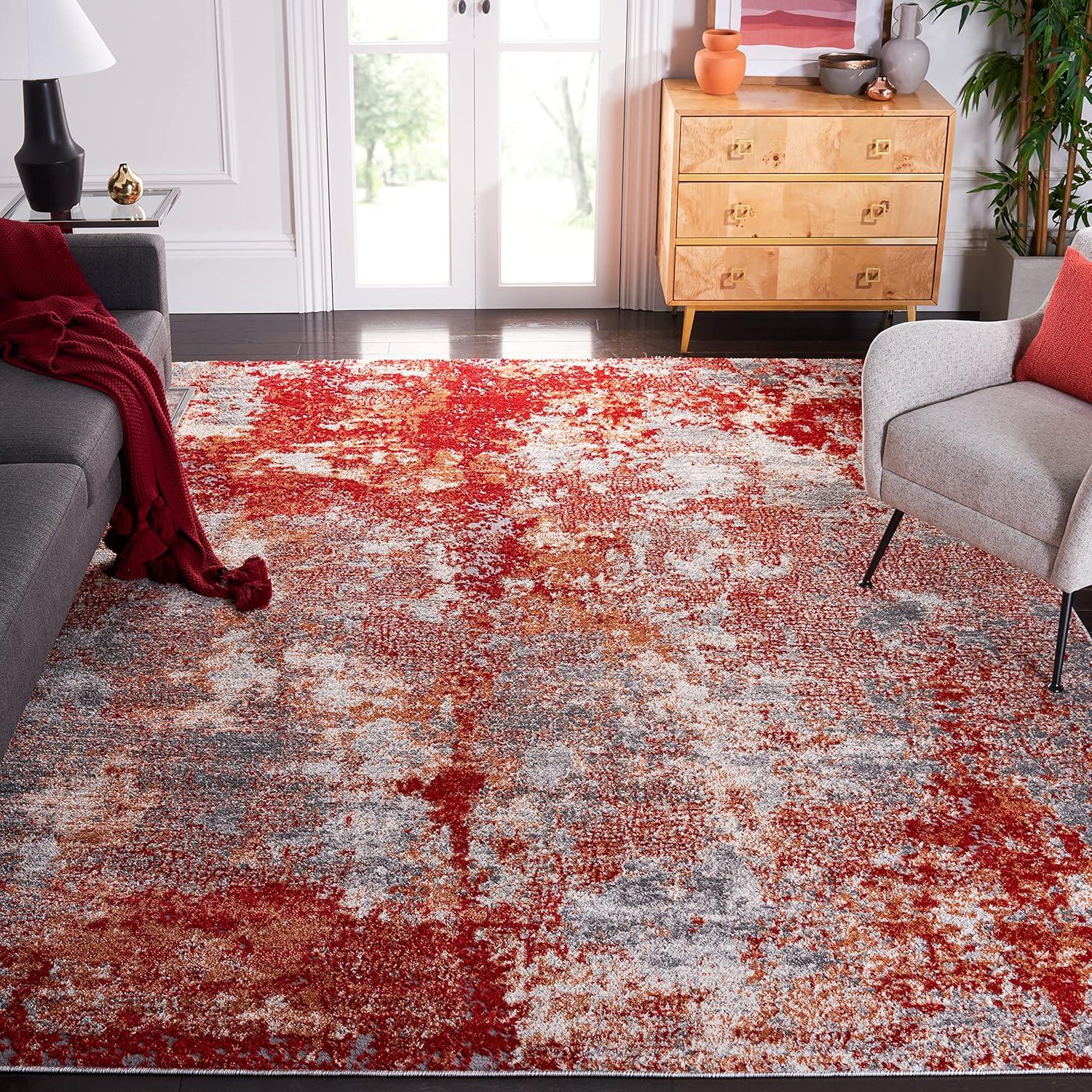 Aston ASN710 Power Loomed Area Rug - Red/Grey - 8'x10' - Safavieh.