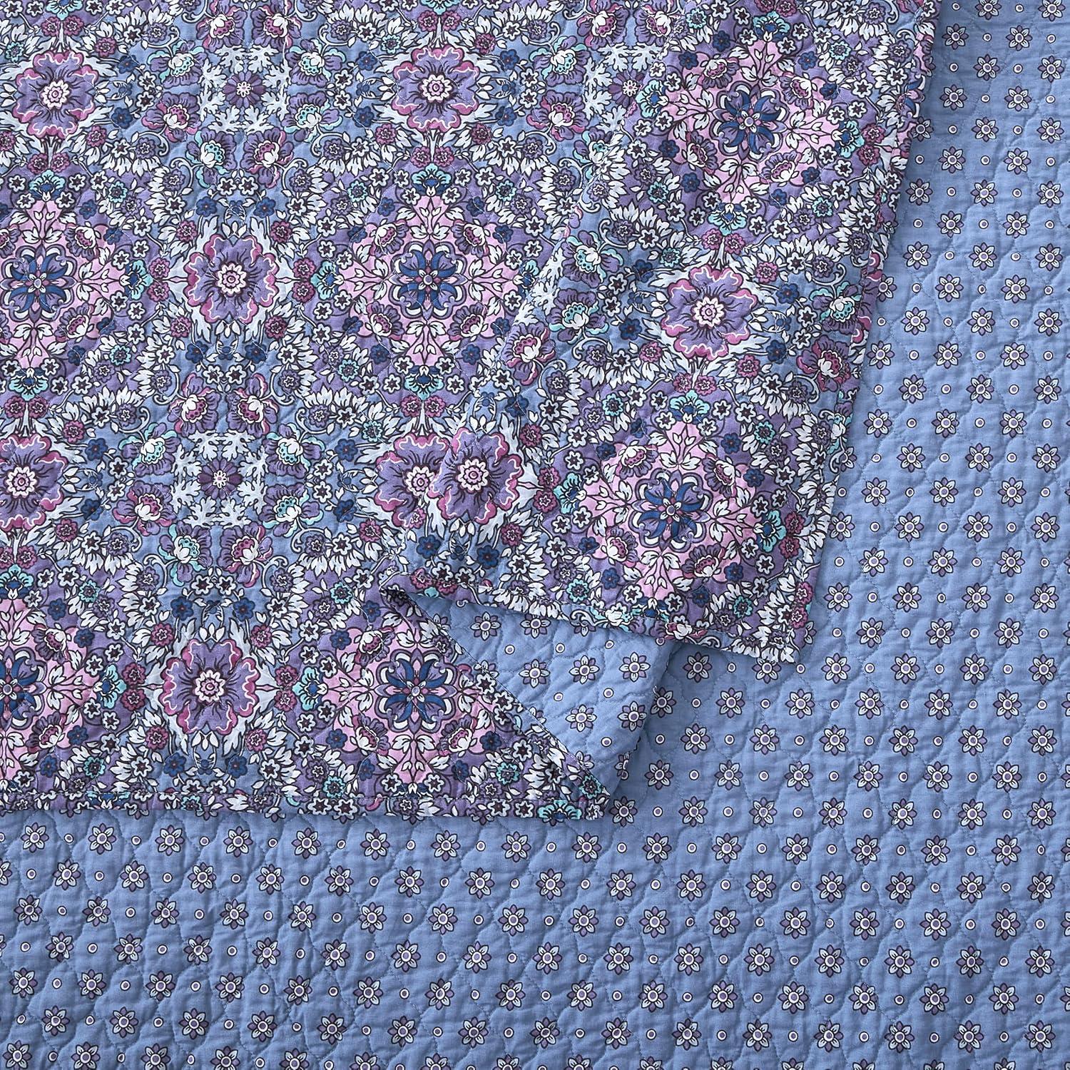 Modern Heirloom Lavender Florals 100% Cotton Purple Quilt Set
