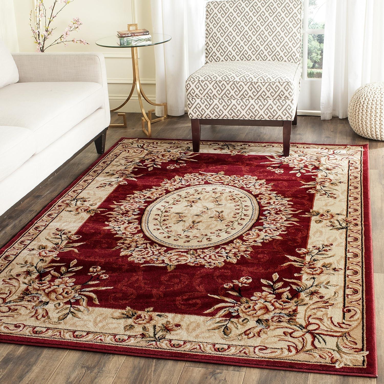 Red and Ivory Floral Synthetic Stain-Resistant Area Rug, 12' x 15'