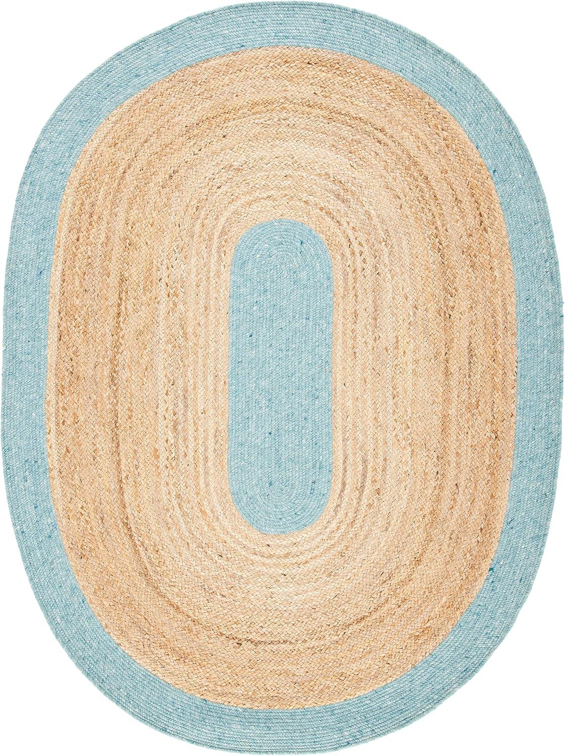 SAFAVIEH Braided Carina Bordered Reversible Area Rug, Blue/Natural, 5' x 7' Oval