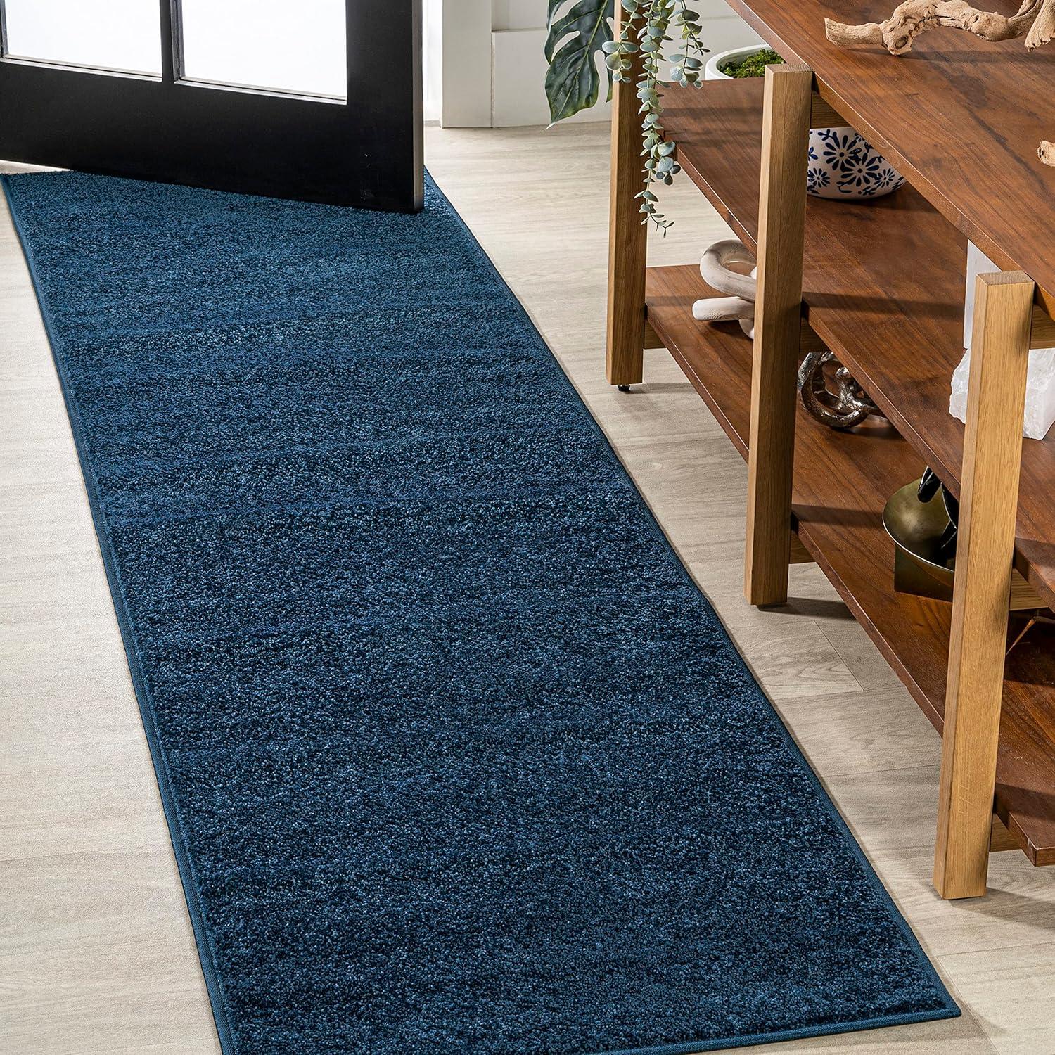 8'x10' Haze Solid Low-Pile Area Rug, Navy - JONATHAN Y