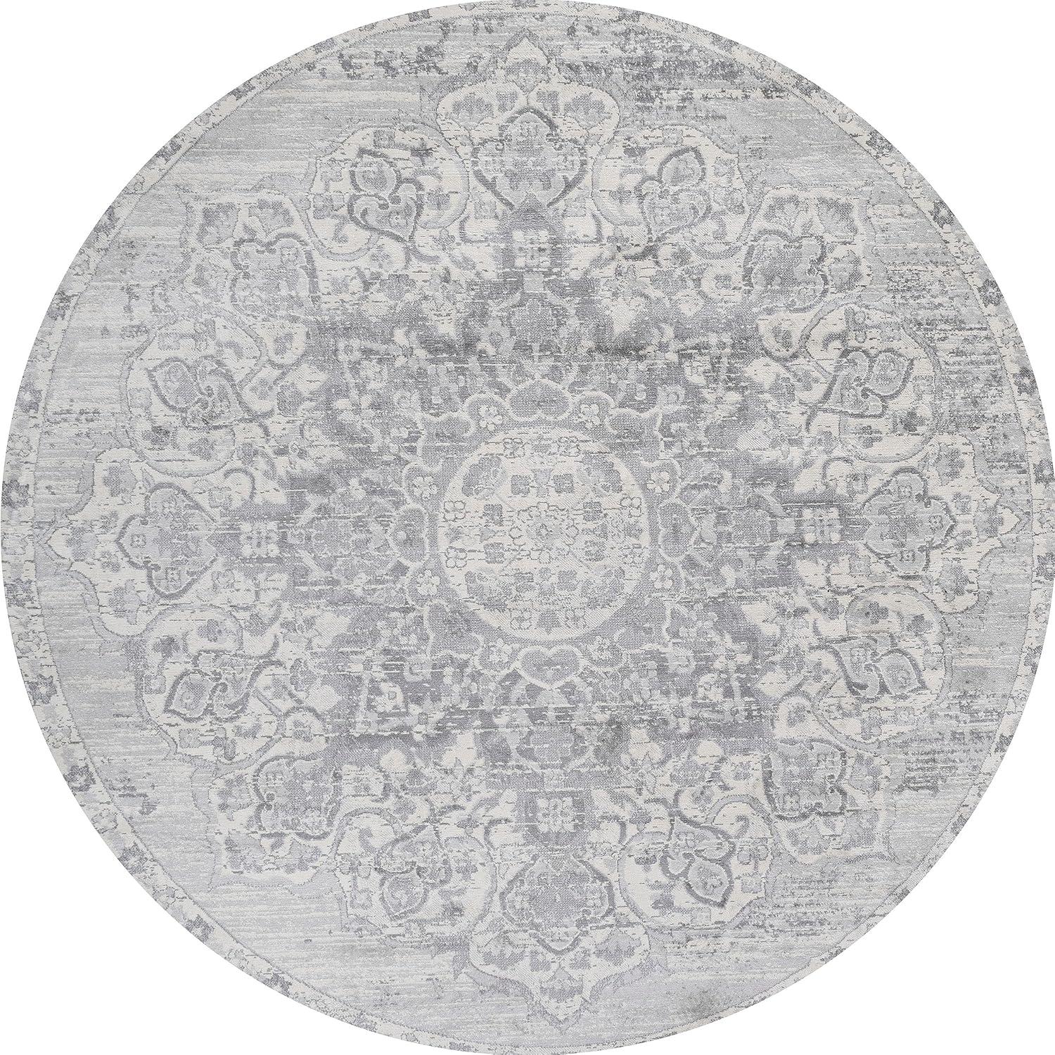 Light Gray Moroccan Medallion 6' Round Synthetic Area Rug