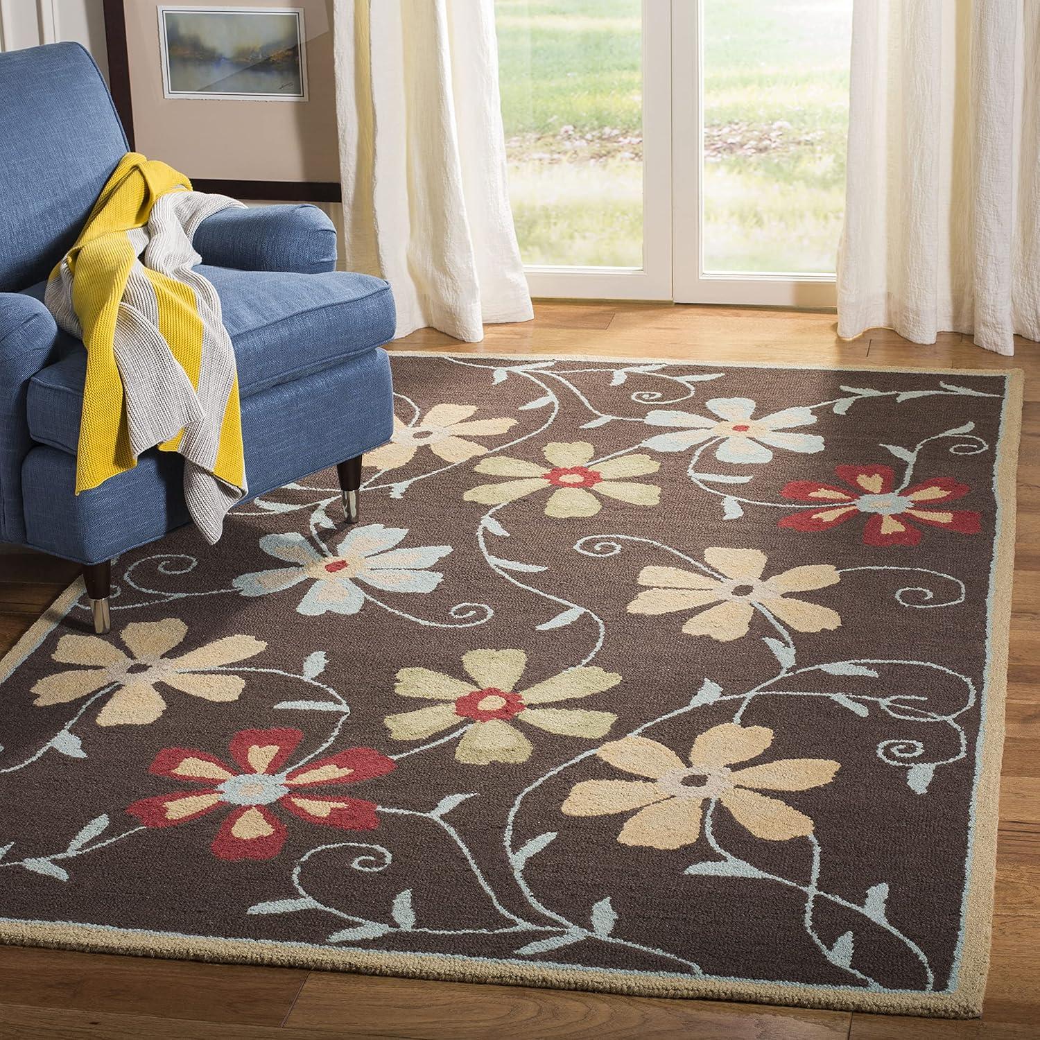 Blossom BLM784 Hand Hooked Area Rug - Brown/Multi - 8'x10' - Safavieh.