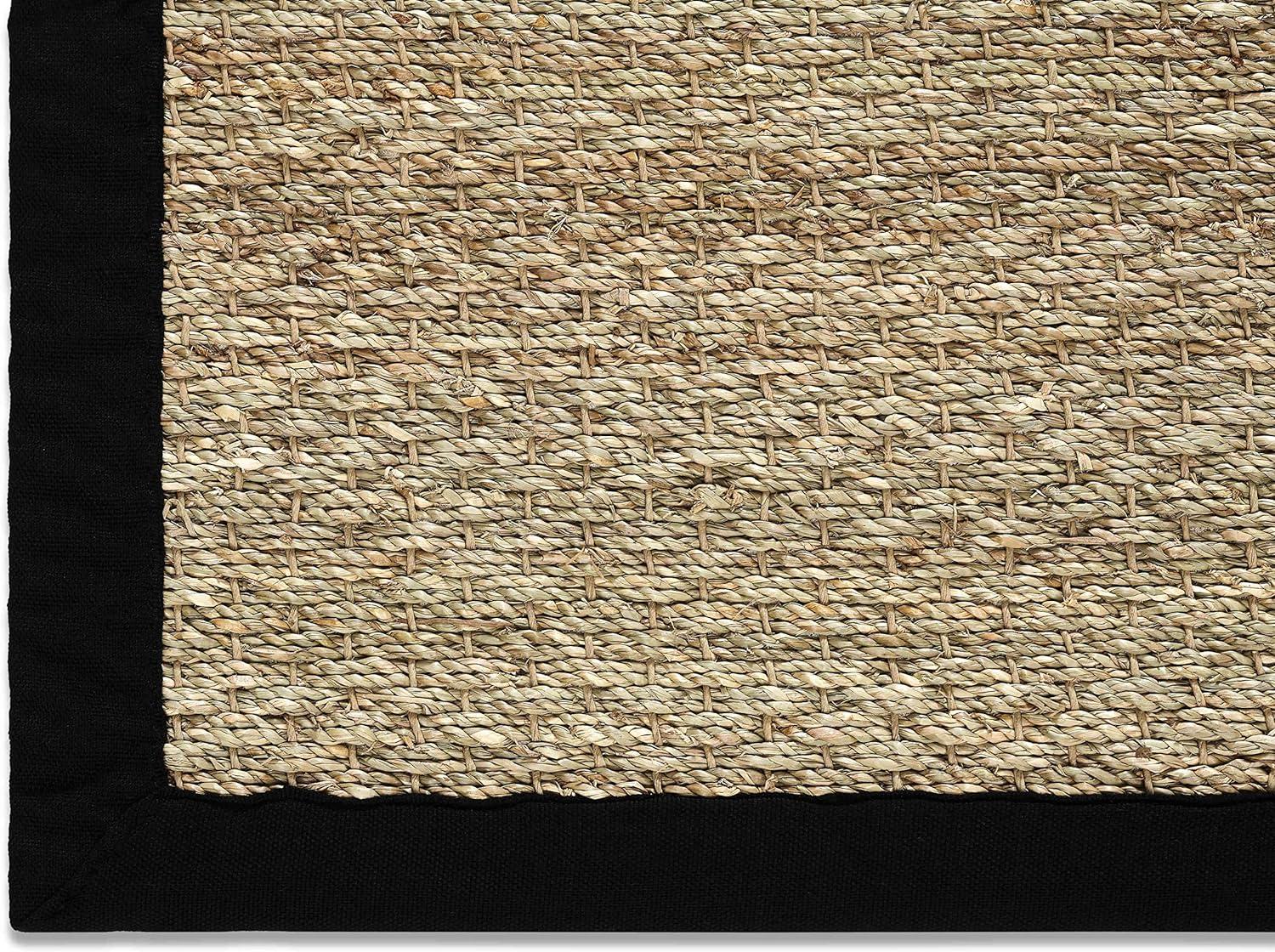 Natural Seagrass Area Rug with Black Cotton Border, 5'x7'