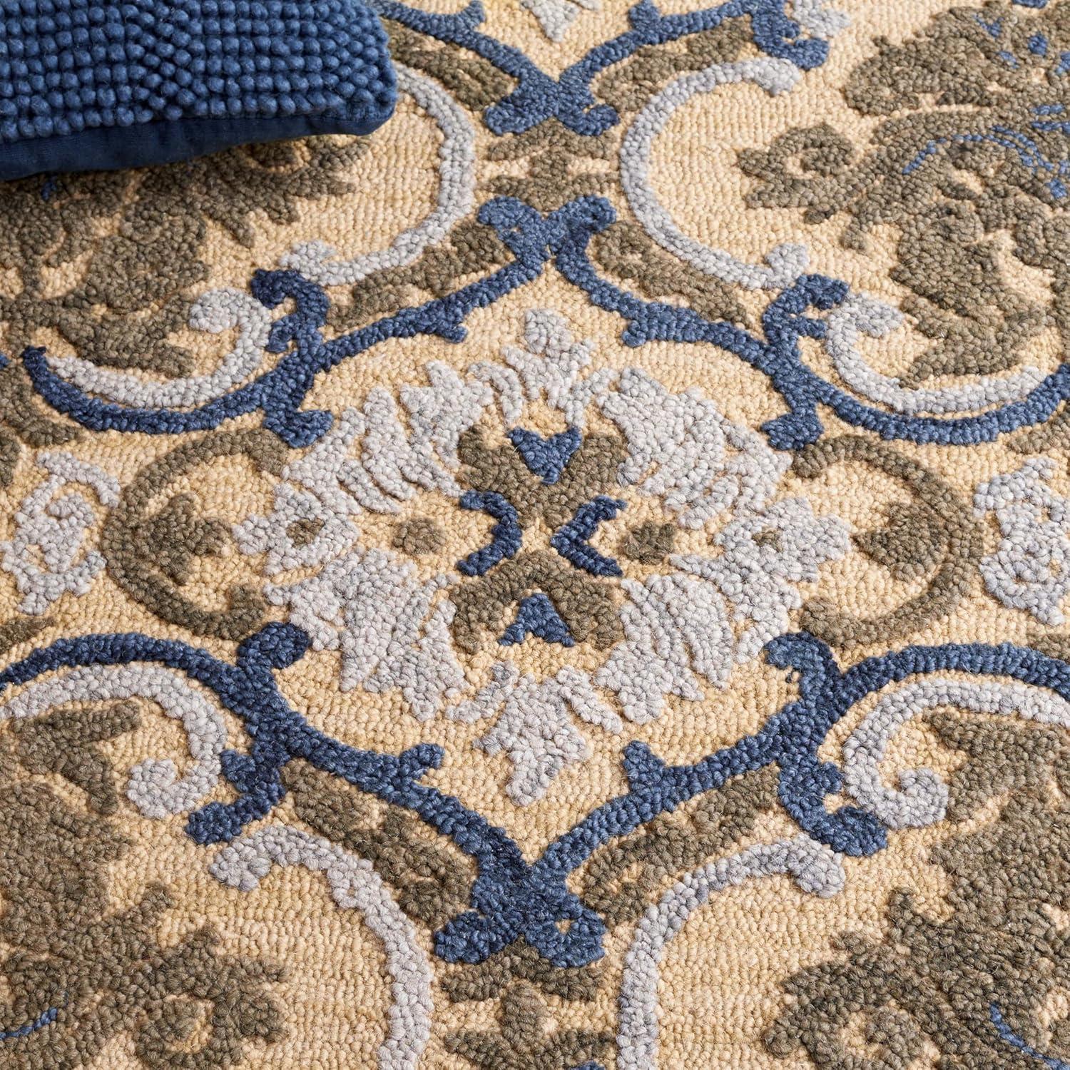 Blossom BLM422 Handmade Tufted Area Rug - Gold/Blue - 4' X 6' - Safavieh