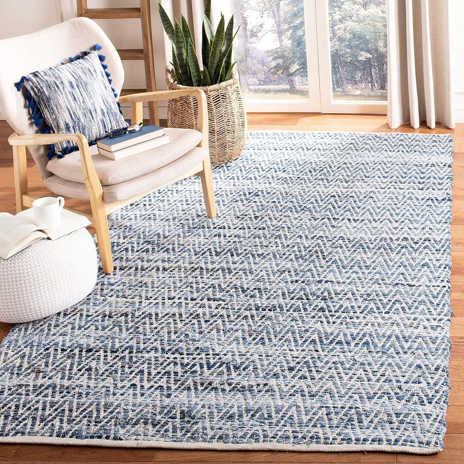 Turquoise and Ivory Cotton-Synthetic 3' x 5' Reversible Flat Woven Rug