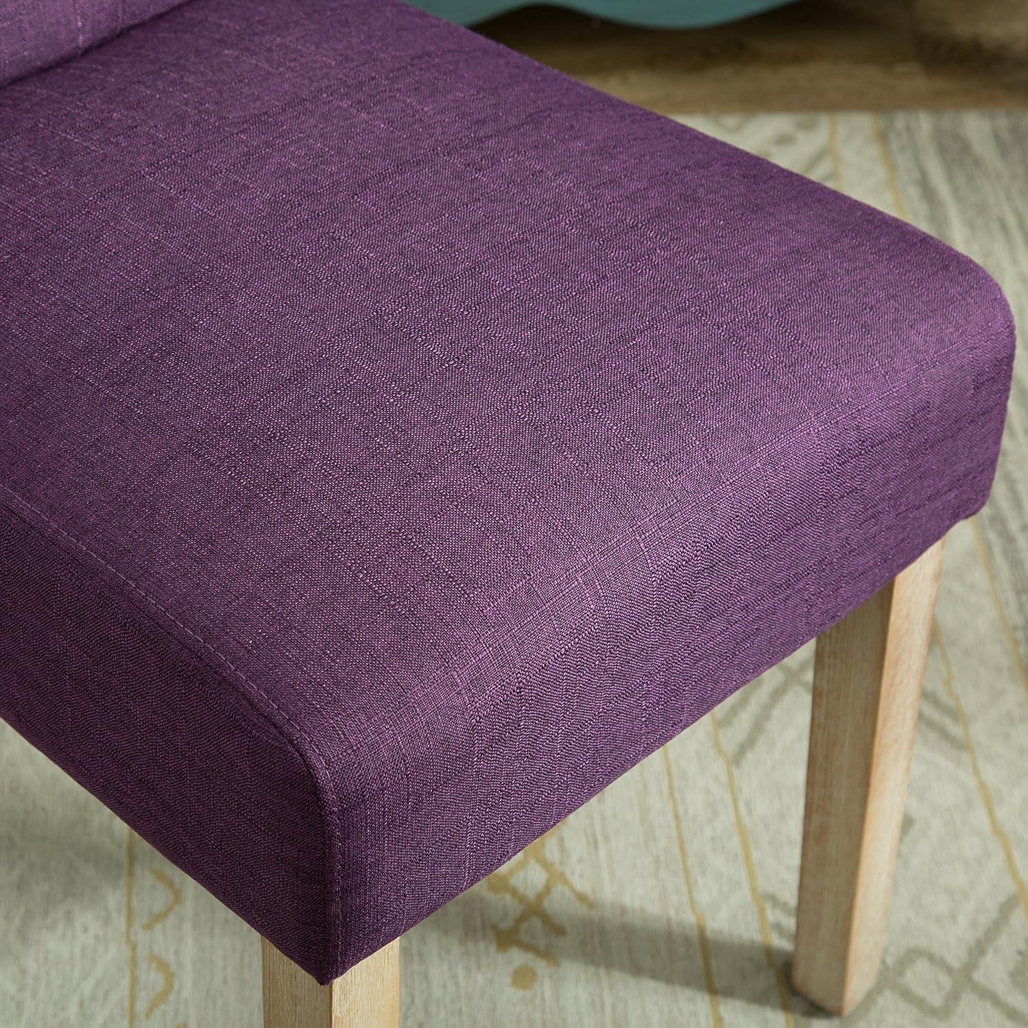 Roundhill Furniture Habit Solid Wood Tufted Parsons Dining Chair, Purple, Set of 2