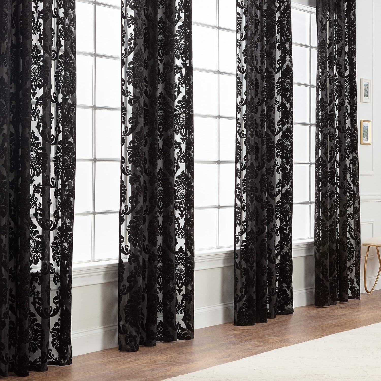 Chanasya 2pk Devore Damask Sheer Grommet Window Curtain Panels - Set of 2 - 52 x 63 Inches Long - Teal