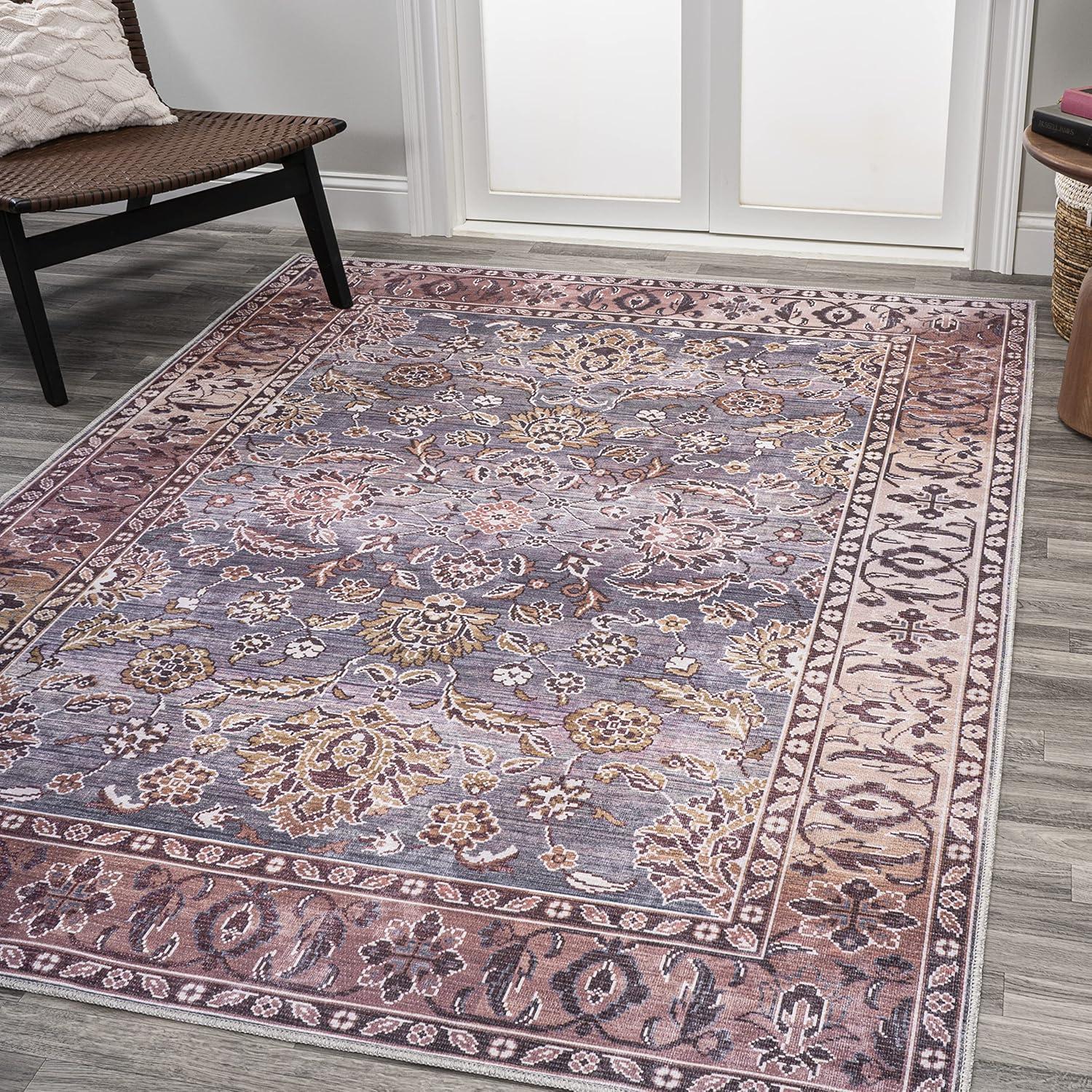 5' x 8' Victoria Ornate Persian All-Over Washable Area Rug, Brown/Gray - JONATHAN Y