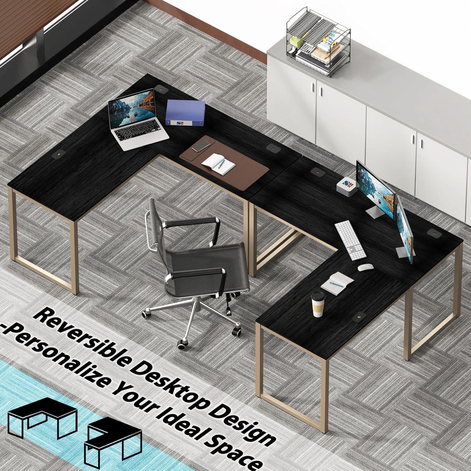 SHW Commercial-Grade L Shaped 55" x 60" Corner Office Computer Desk, Espresso