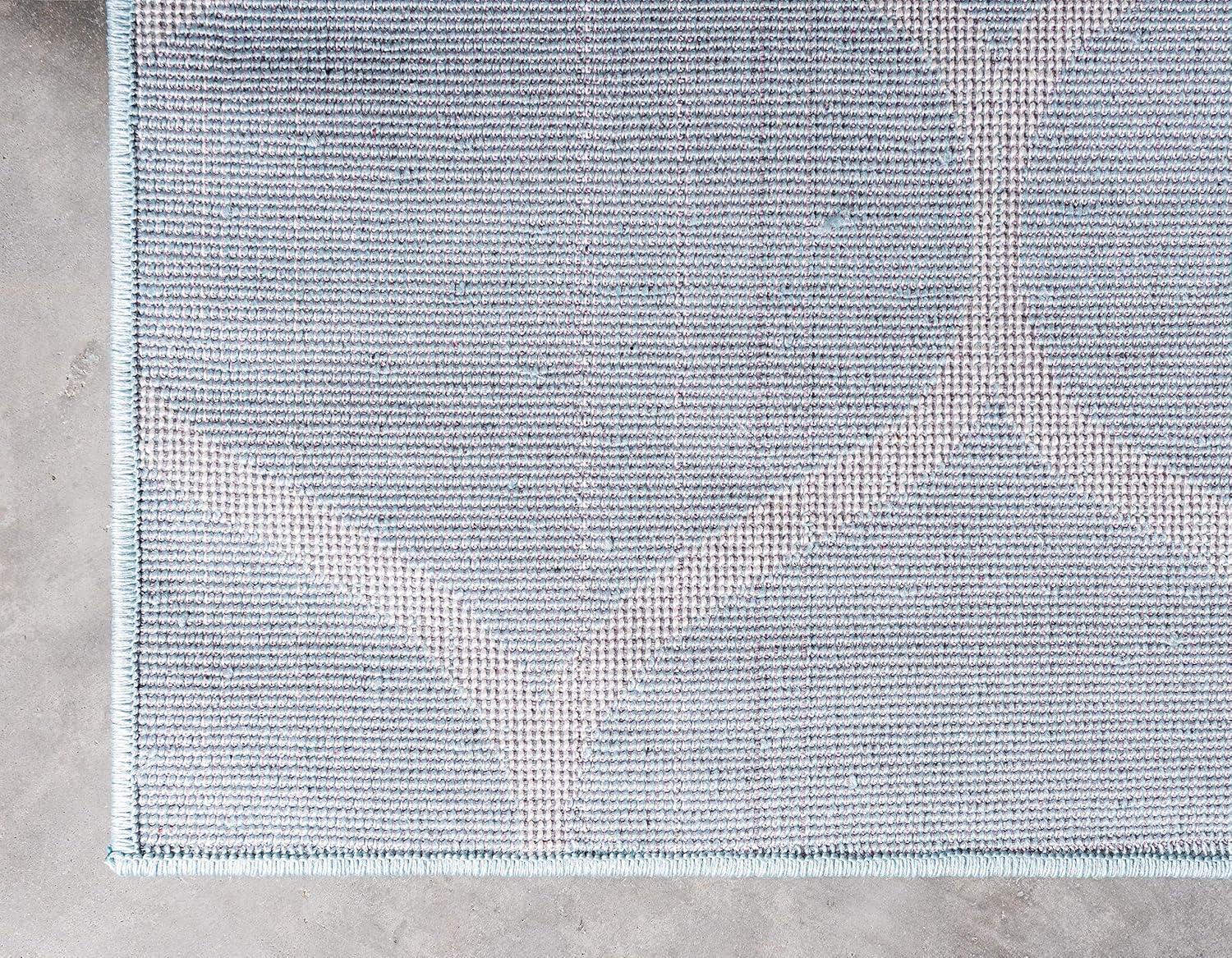Unique Loom Trellis Frieze Collection Area Rug - Rounded (8' x 11' Rectangle Light Blue/Ivory)