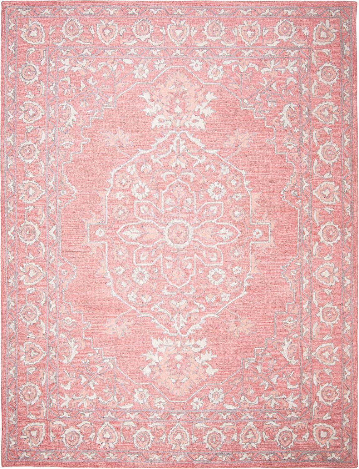 SAFAVIEH Micro-Loop Britton Floral Bordered Wool Area Rug, Pink/Ivory, 9' x 12'