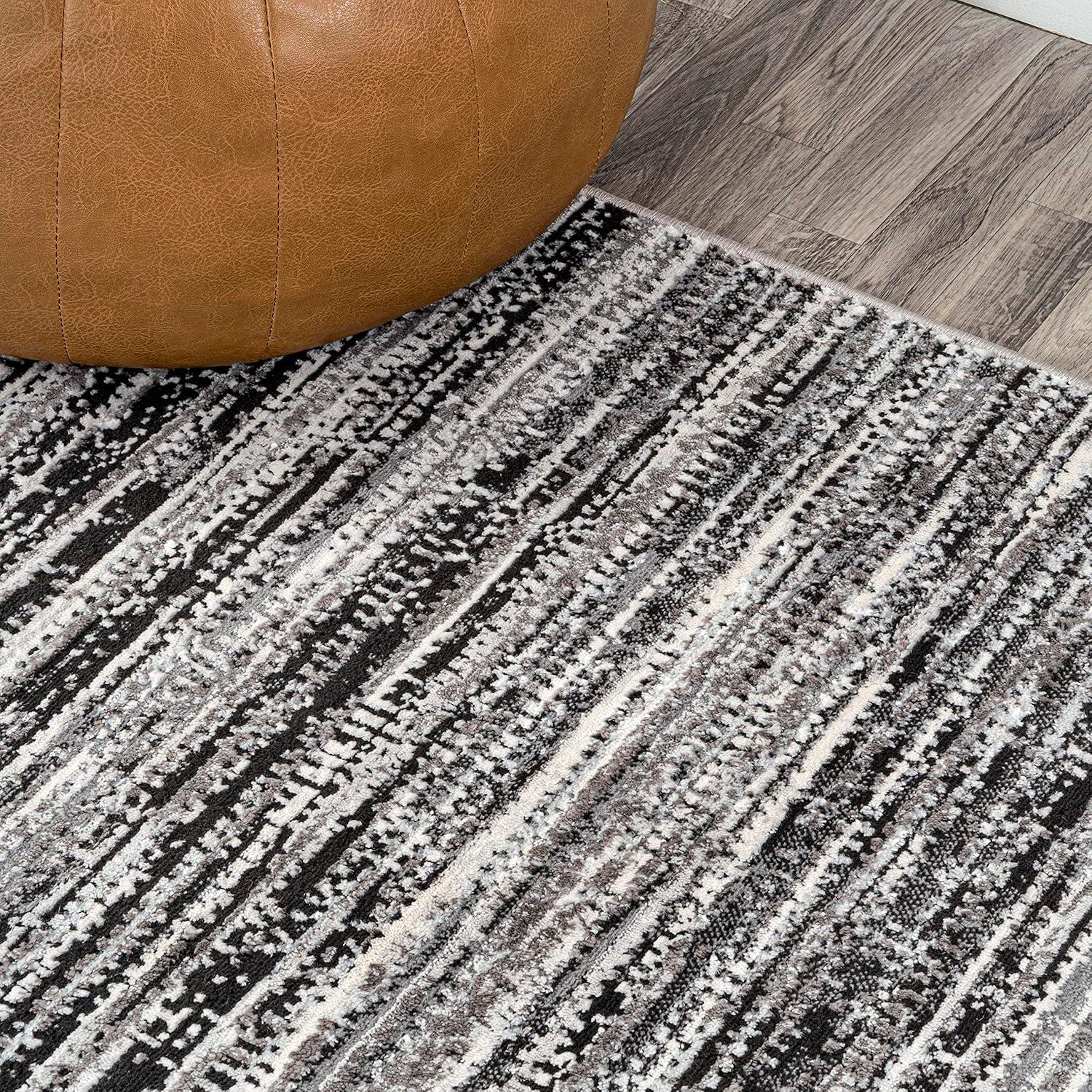 Black and Gray 8' x 10' Stripe Synthetic Area Rug