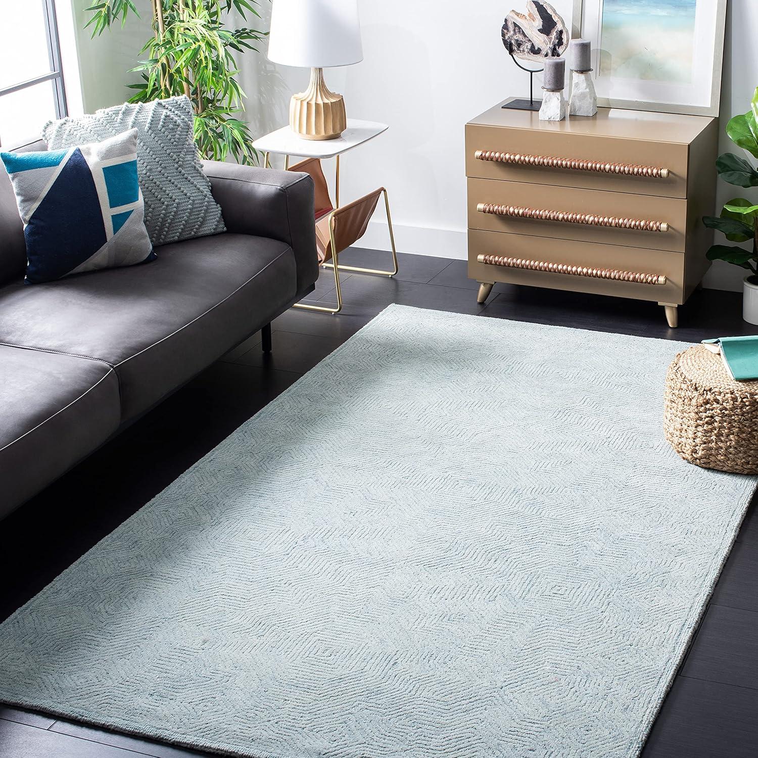 Aqua Hand-Tufted Wool 4' x 6' Area Rug