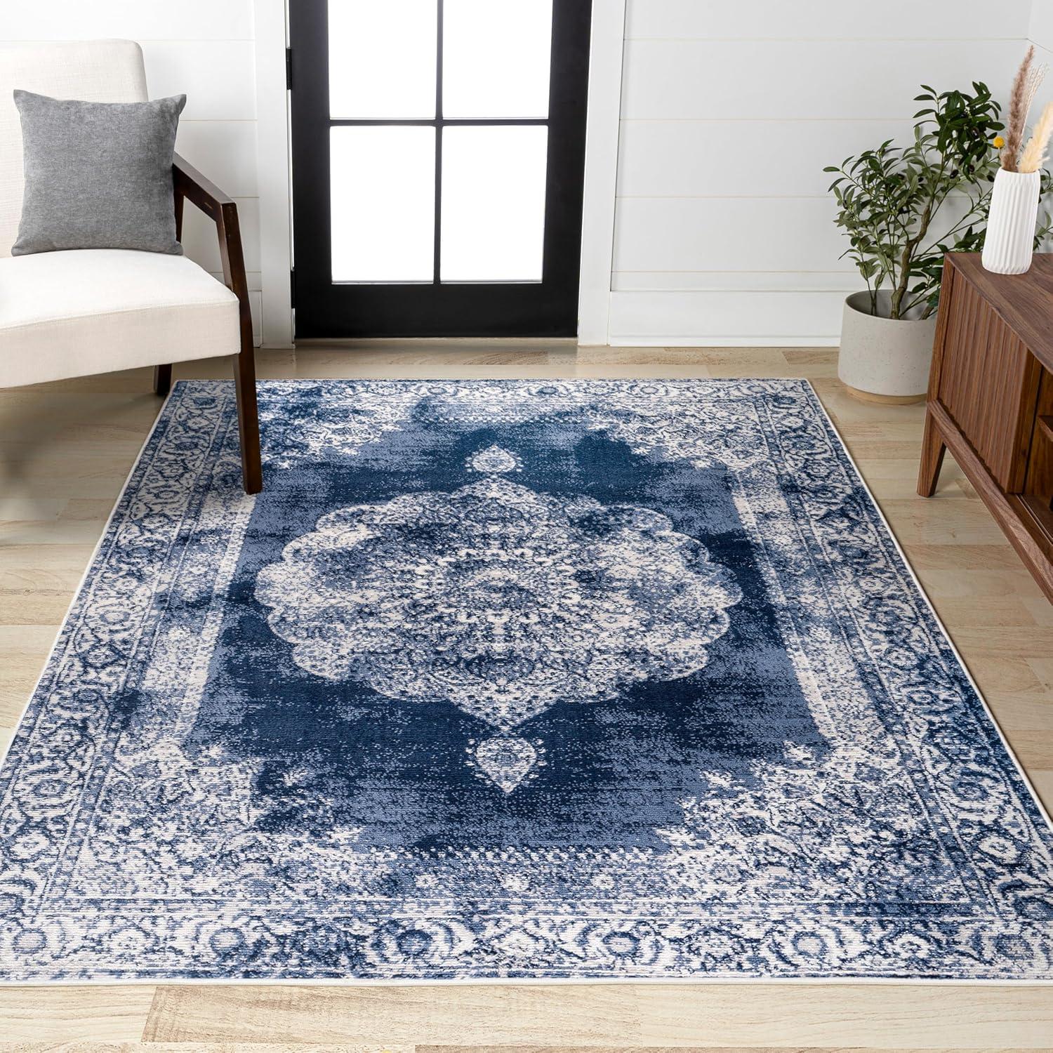 3'x5' Rosalia Cottage Medallion Area Rug, Navy/Ivory - JONATHAN Y