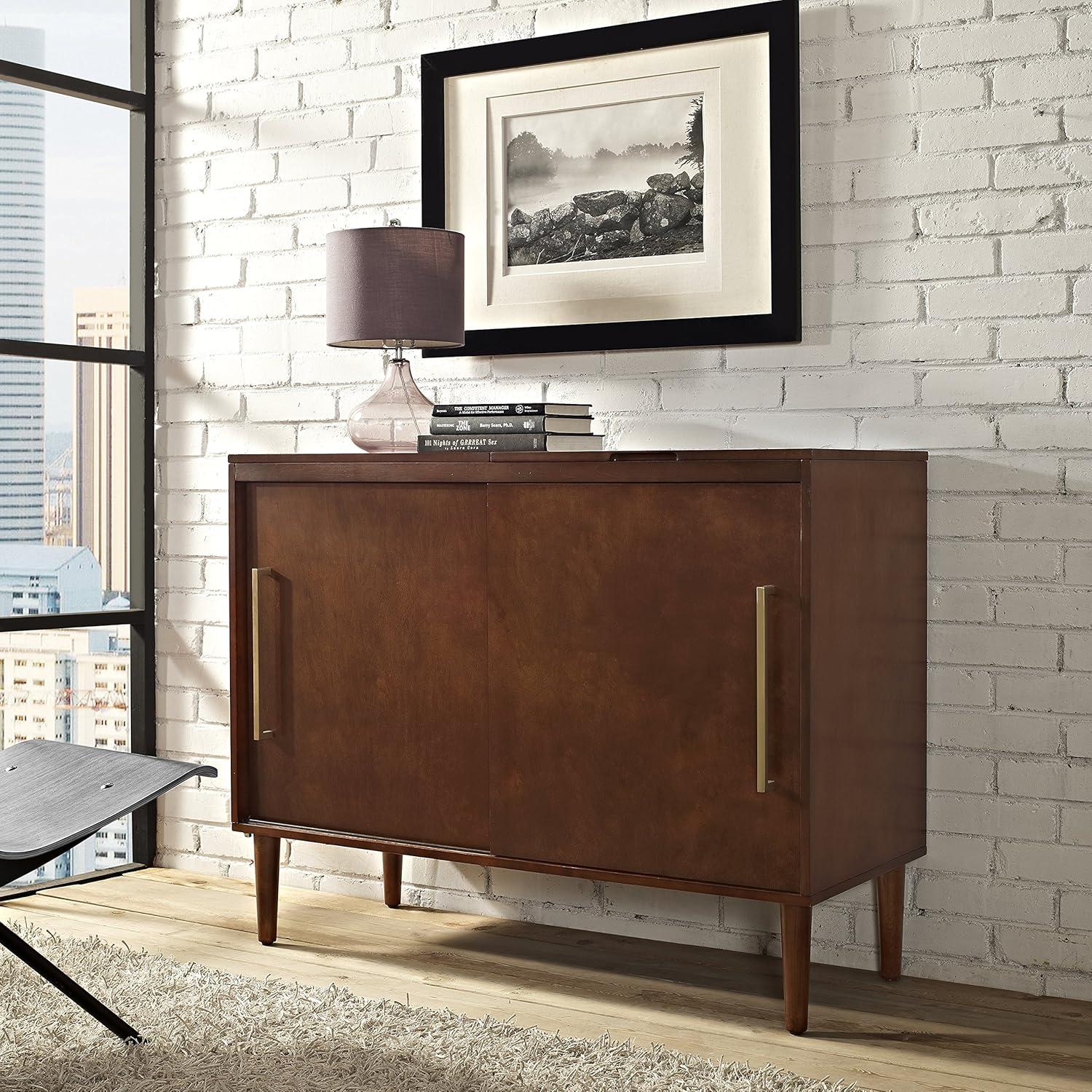 Everett Mid-Century Modern Brown Media Console with Record Storage