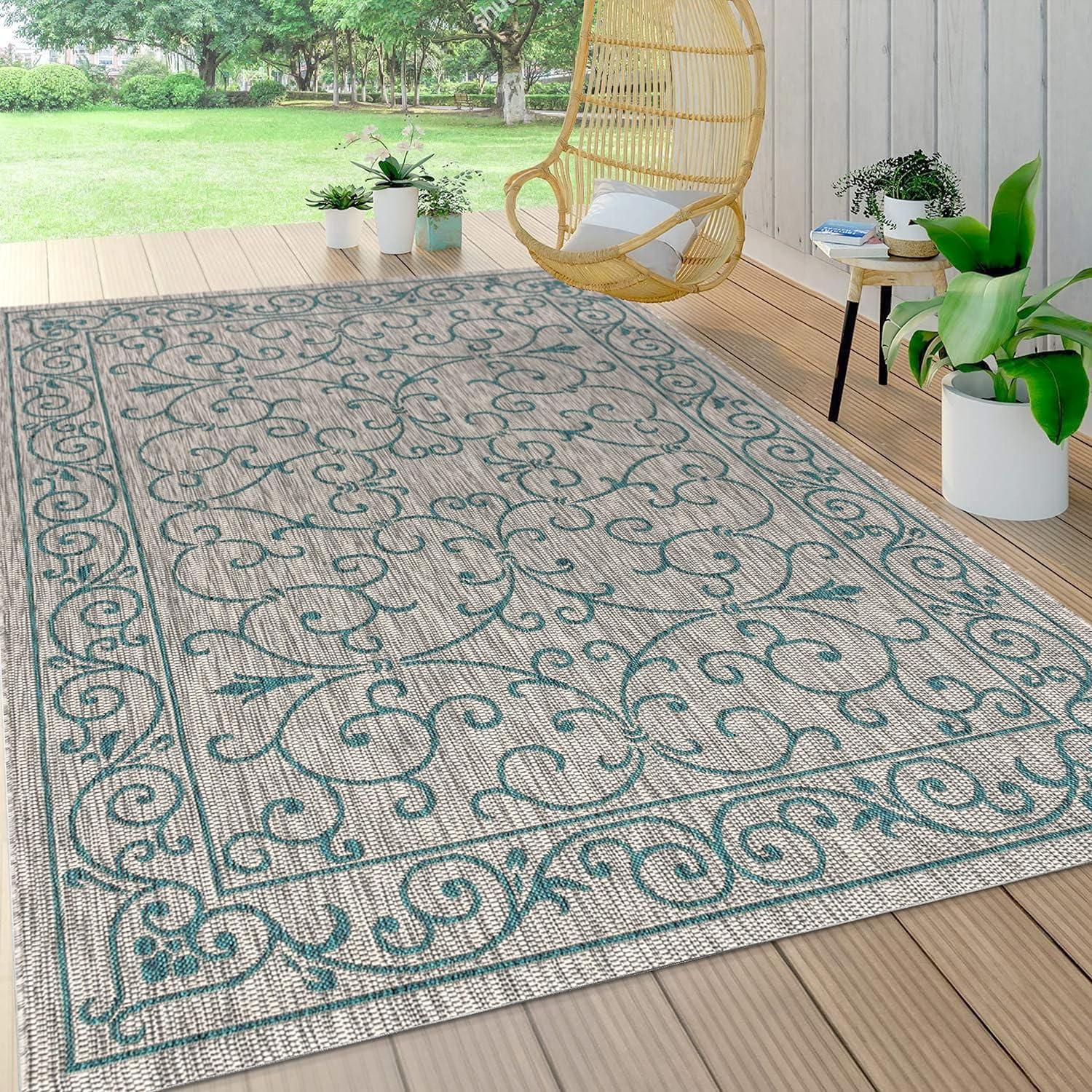 Charleston Vintage Filigree Textured Weave Indoor/Outdoor Area Rug  - JONATHAN Y