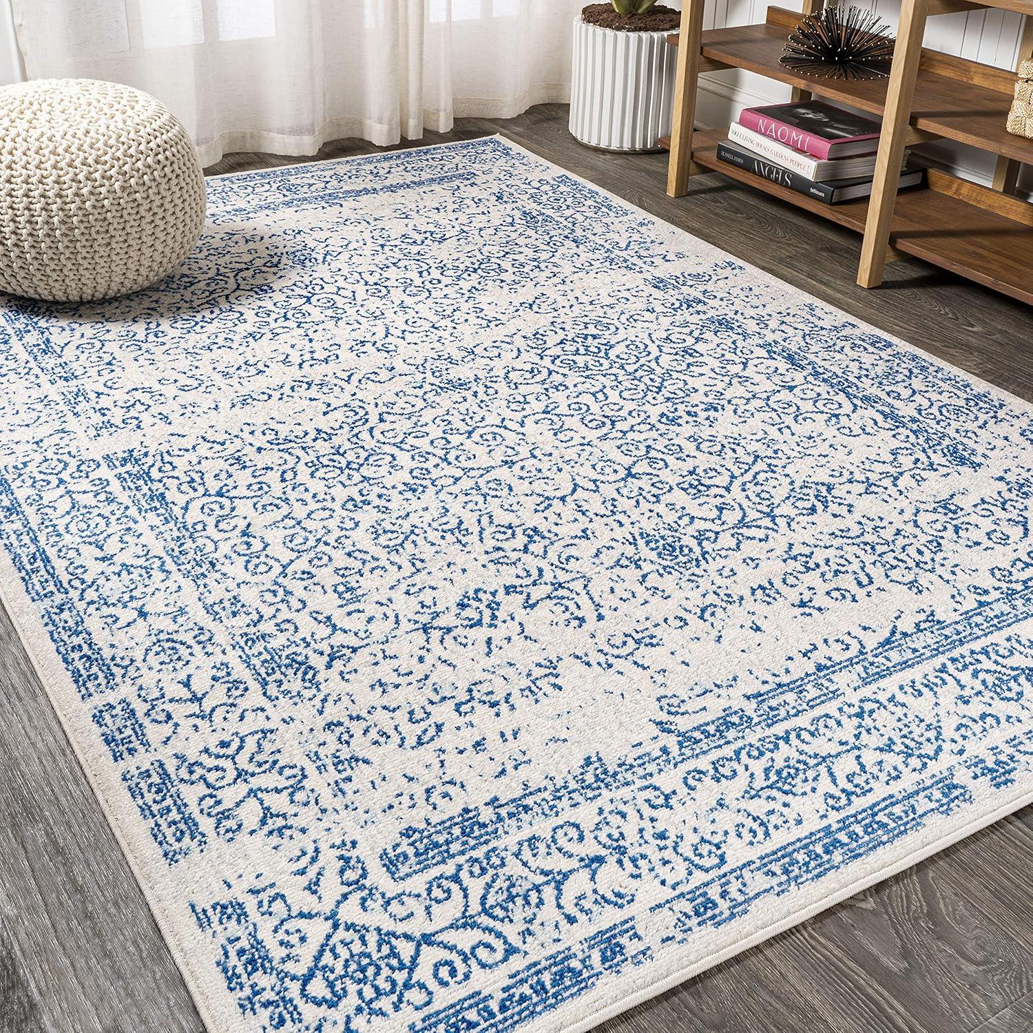 3'x5' Ferro Filigree Charcoal Black and White Area Rug, Cream/Blue - JONATHAN Y
